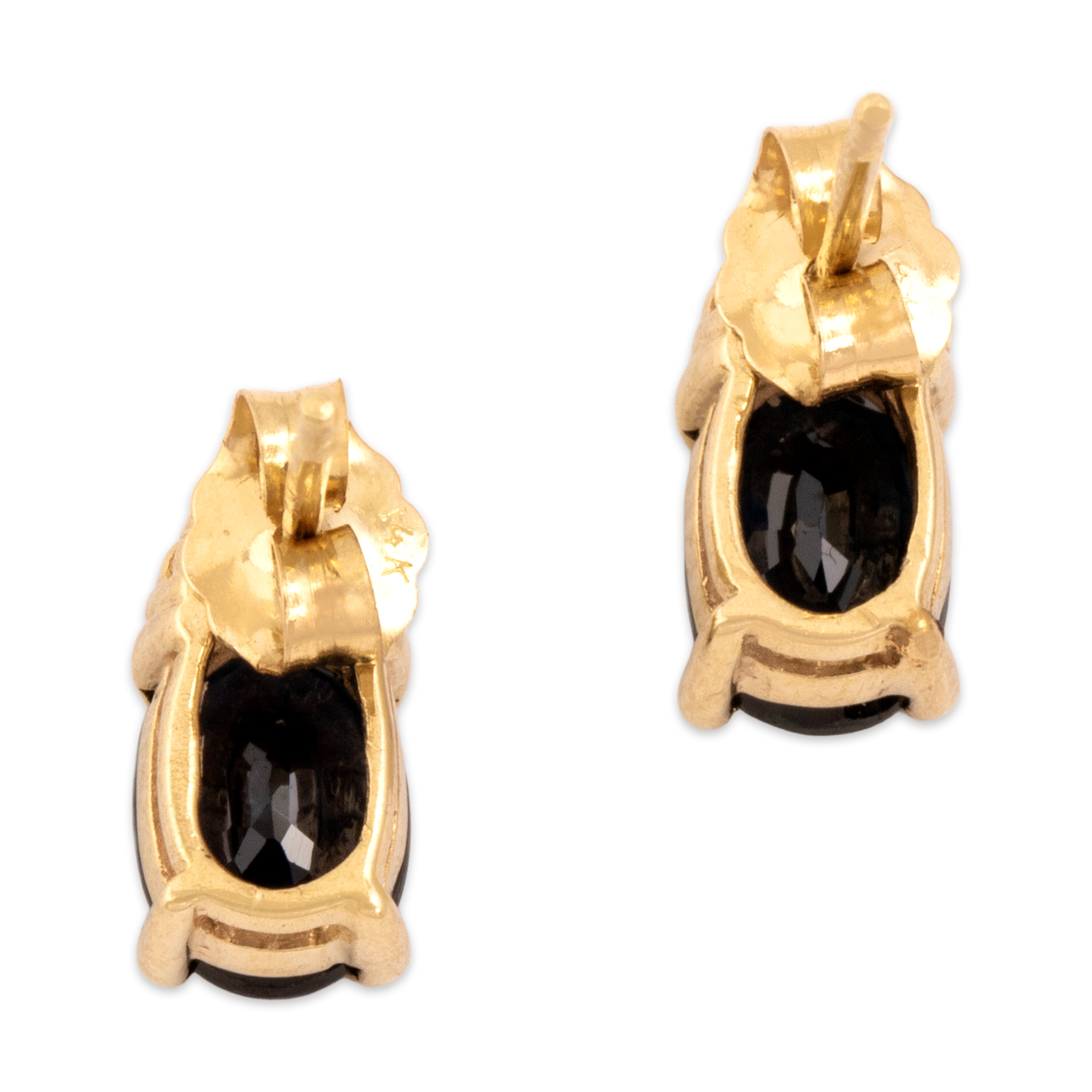 Vintage 14k Yellow Gold 1.39cttw Blue Sapphire Diamond Elegant Baguette Accent Stud Earrings - Back view