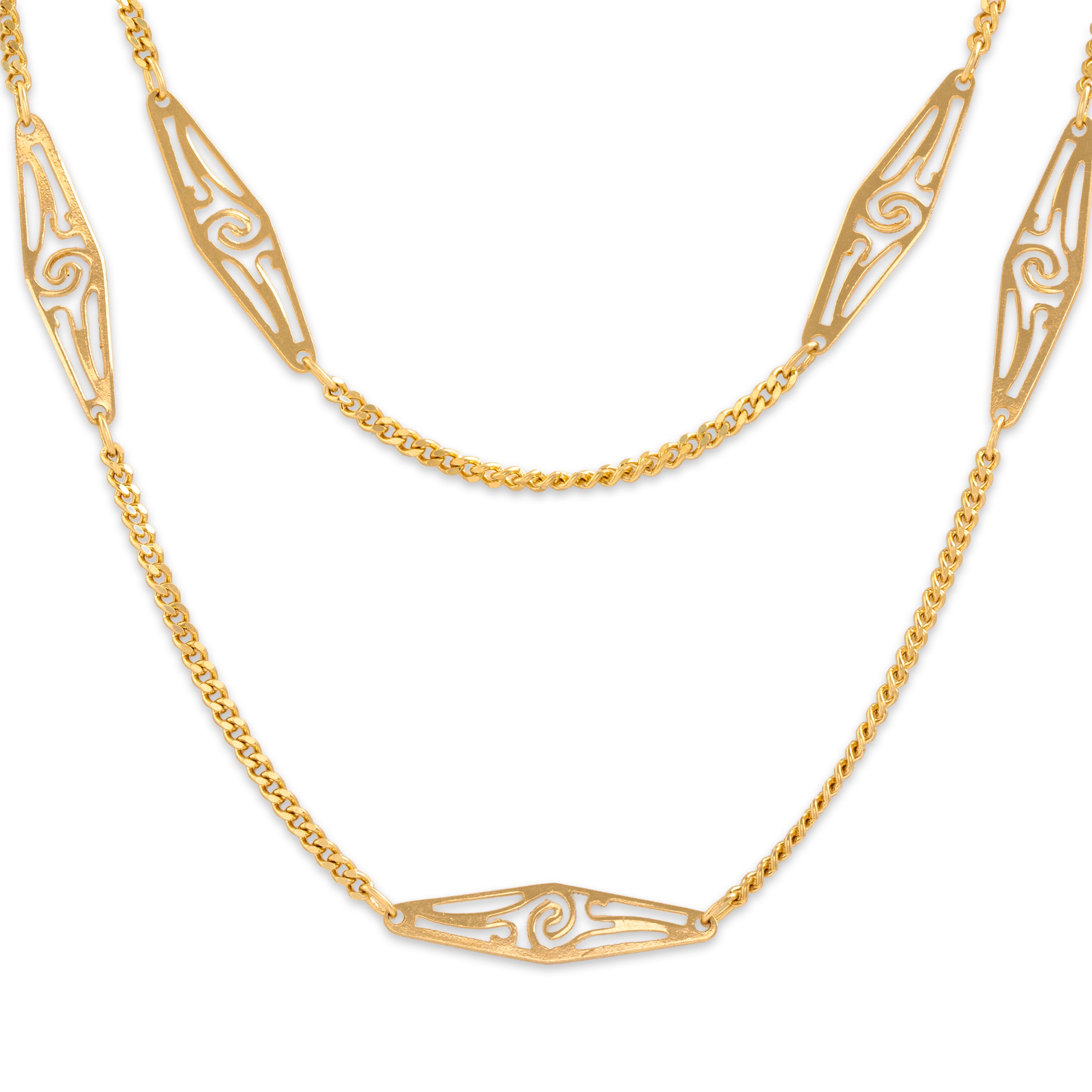 Vintage Italian 18k Yellow Gold Double Layer Filigree Chain Necklace - detail view #1