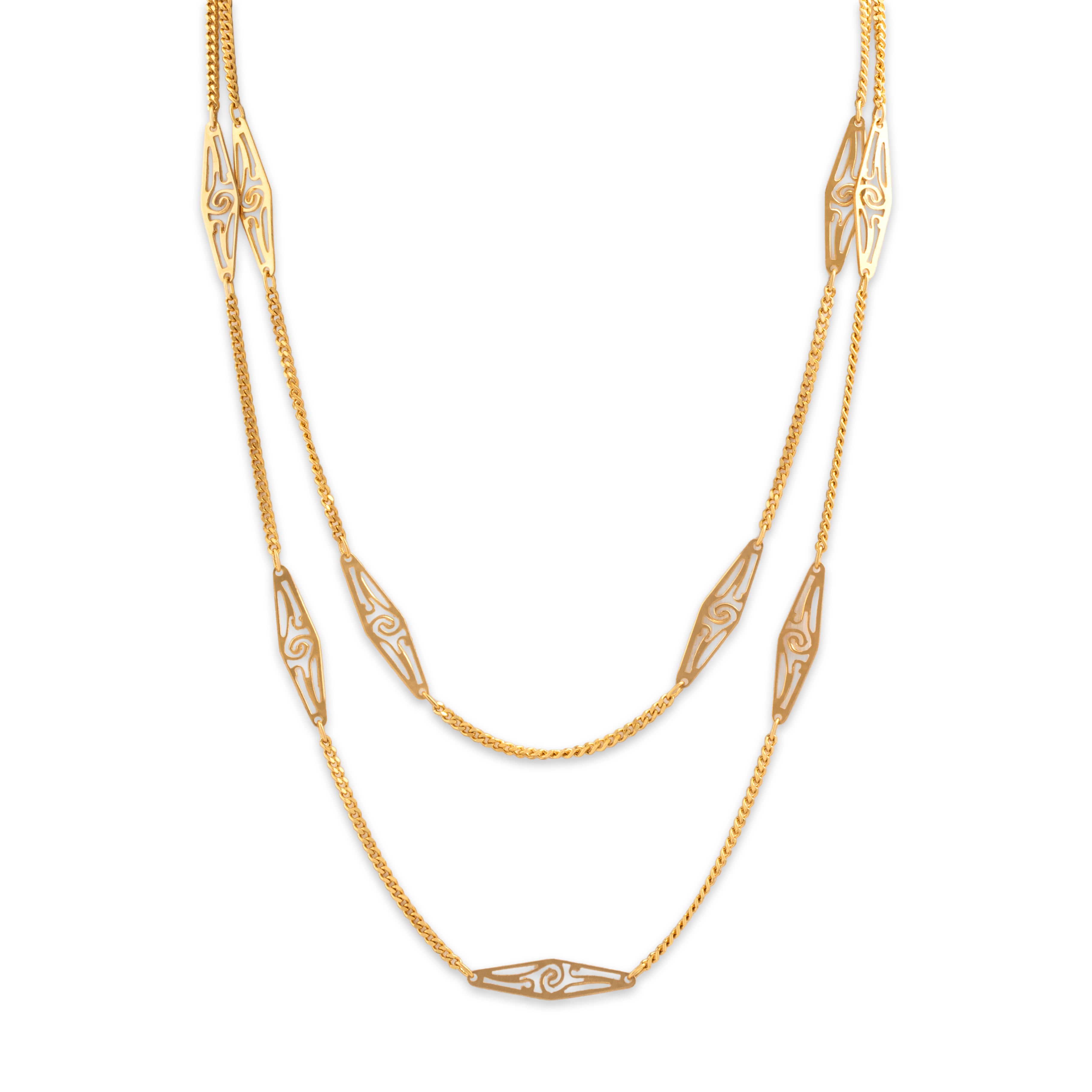 Vintage Italian 18k Yellow Gold Double Layer Filigree Chain Necklace - Close-up view