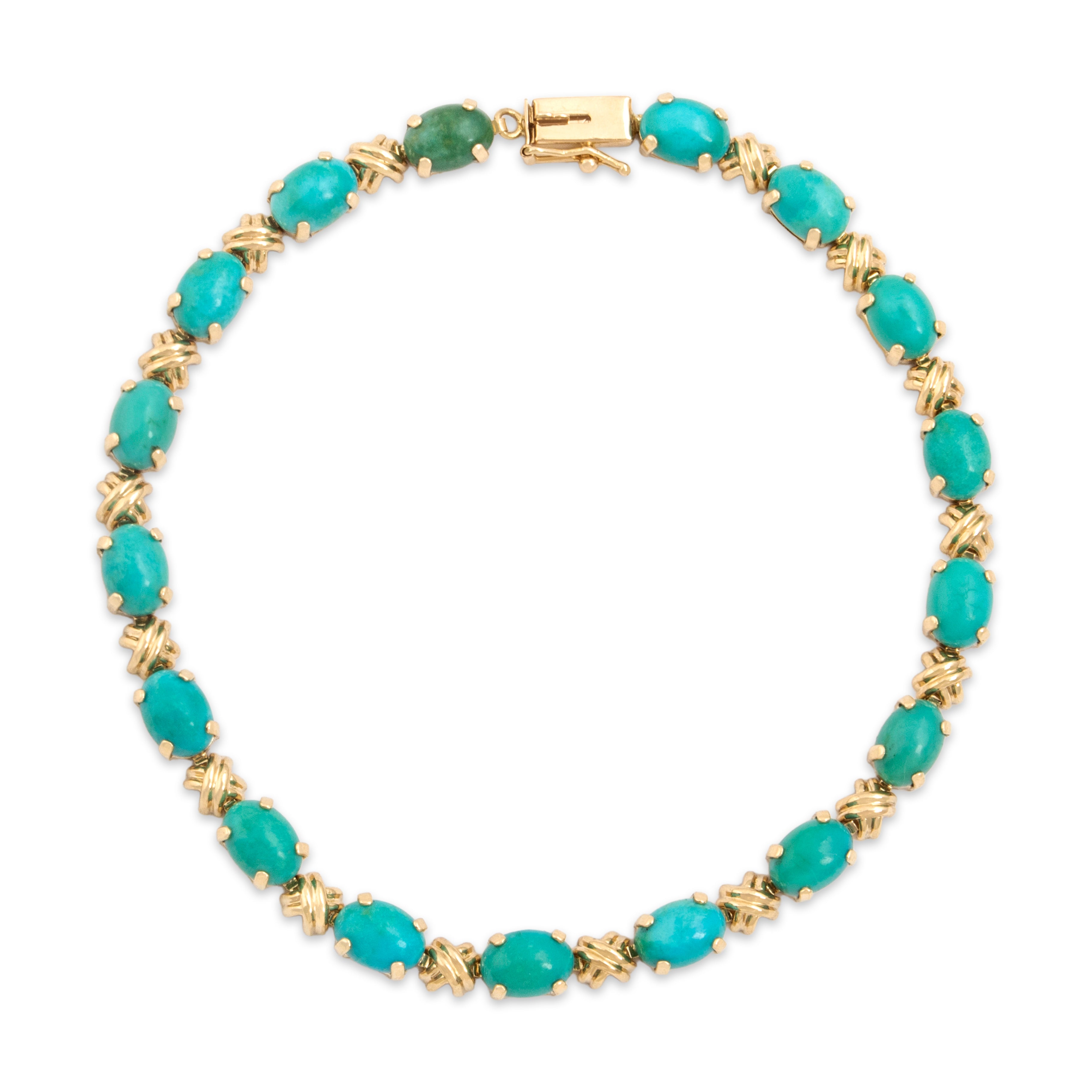 Vintage 14k Yellow Gold 14.12cttw Turquoise Naturalistic Knotted Link Bracelet - Overall view