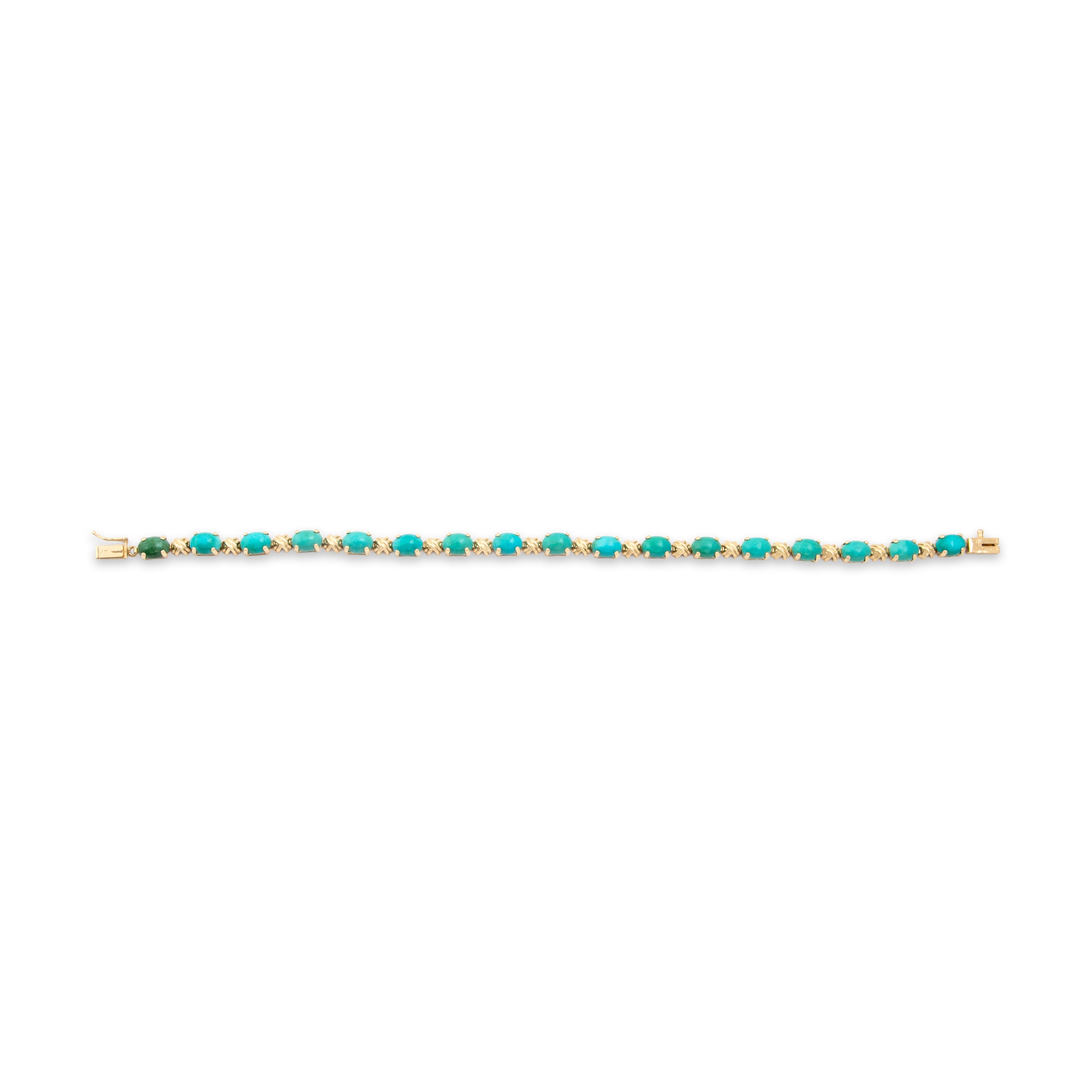 Vintage 14k Yellow Gold 14.12cttw Turquoise Naturalistic Knotted Link Bracelet - Overall view
