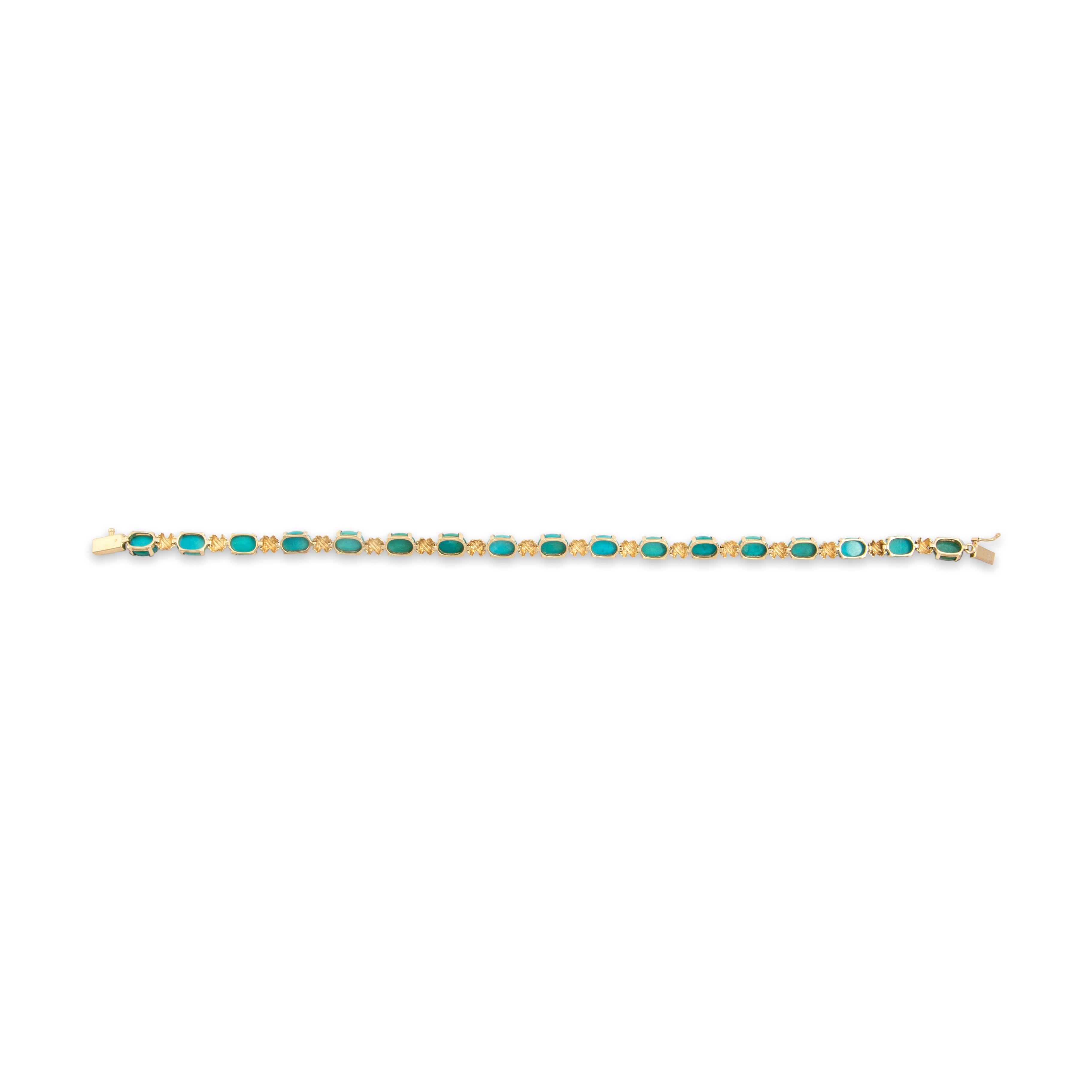 Vintage 14k Yellow Gold 14.12cttw Turquoise Naturalistic Knotted Link Bracelet - Back view