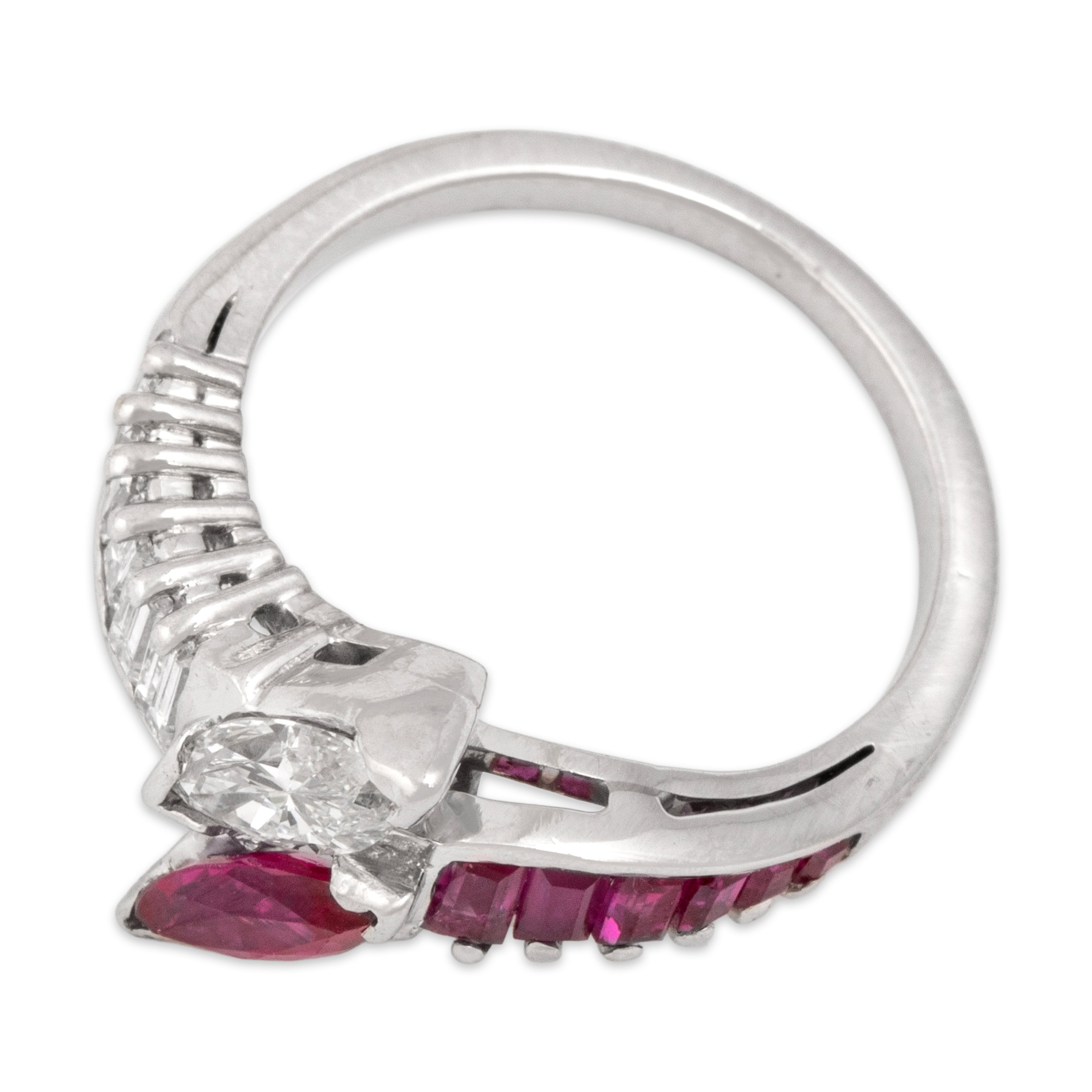 Vintage Platinum .66cttw Ruby .52cttw Diamond Fantastic Marquise Ring - Overall view