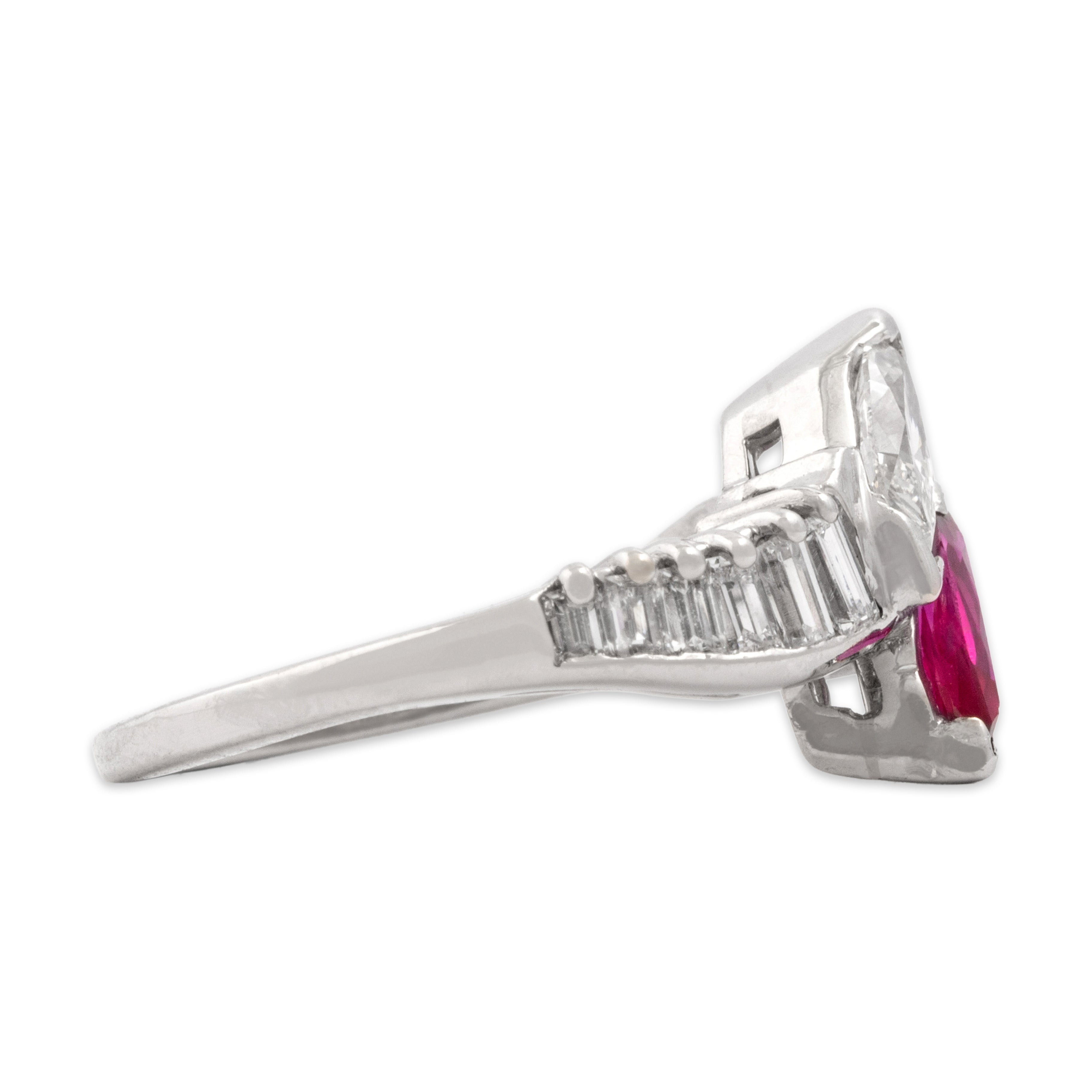 Vintage Platinum .66cttw Ruby .52cttw Diamond Fantastic Marquise Ring - Side view