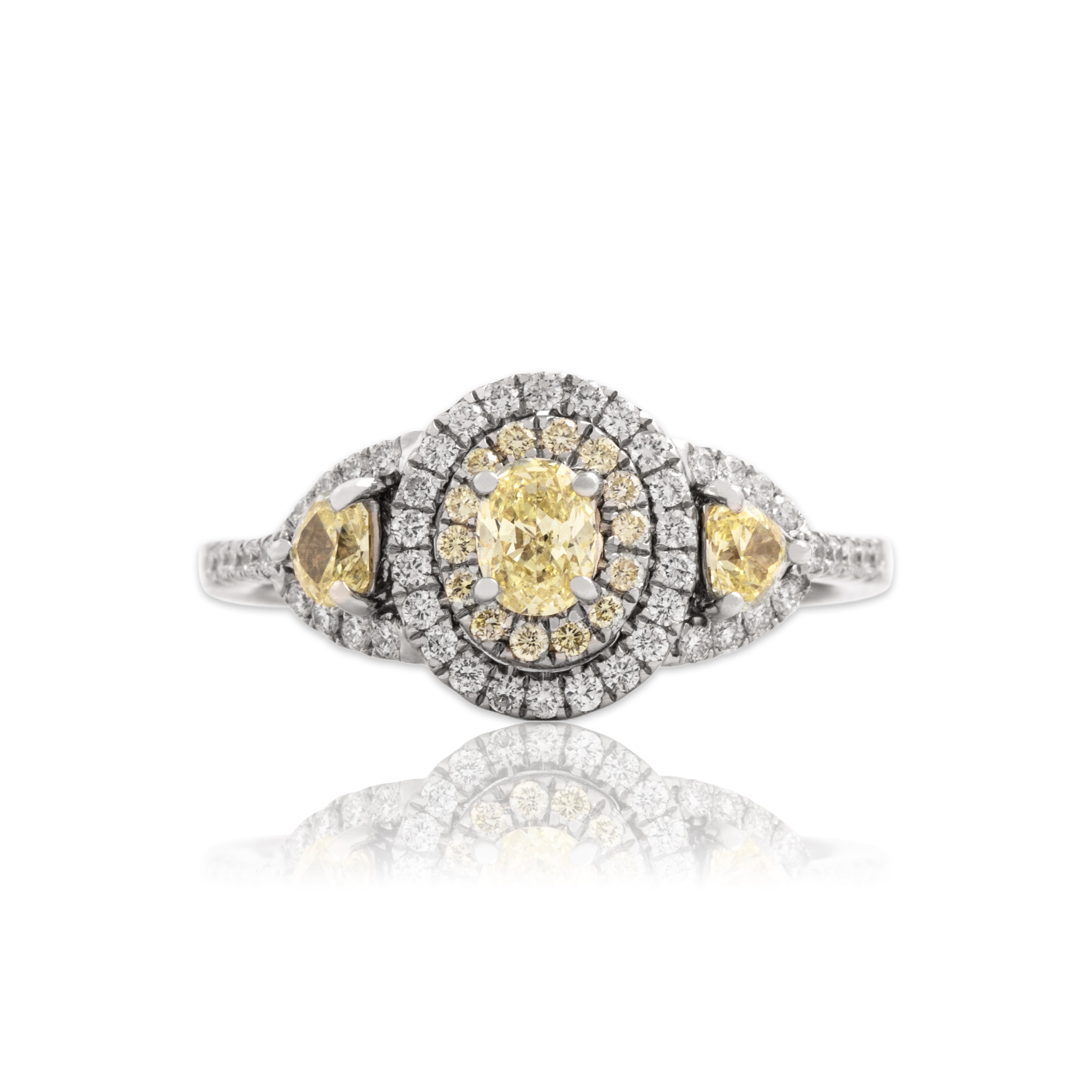 Estate 18k White Gold Yellow & White Diamond Dazzling Trio Halo Ring 7.00