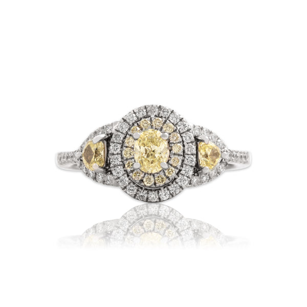 Estate 18k White Gold Yellow & White Diamond Dazzling Trio Halo Ring 7.00