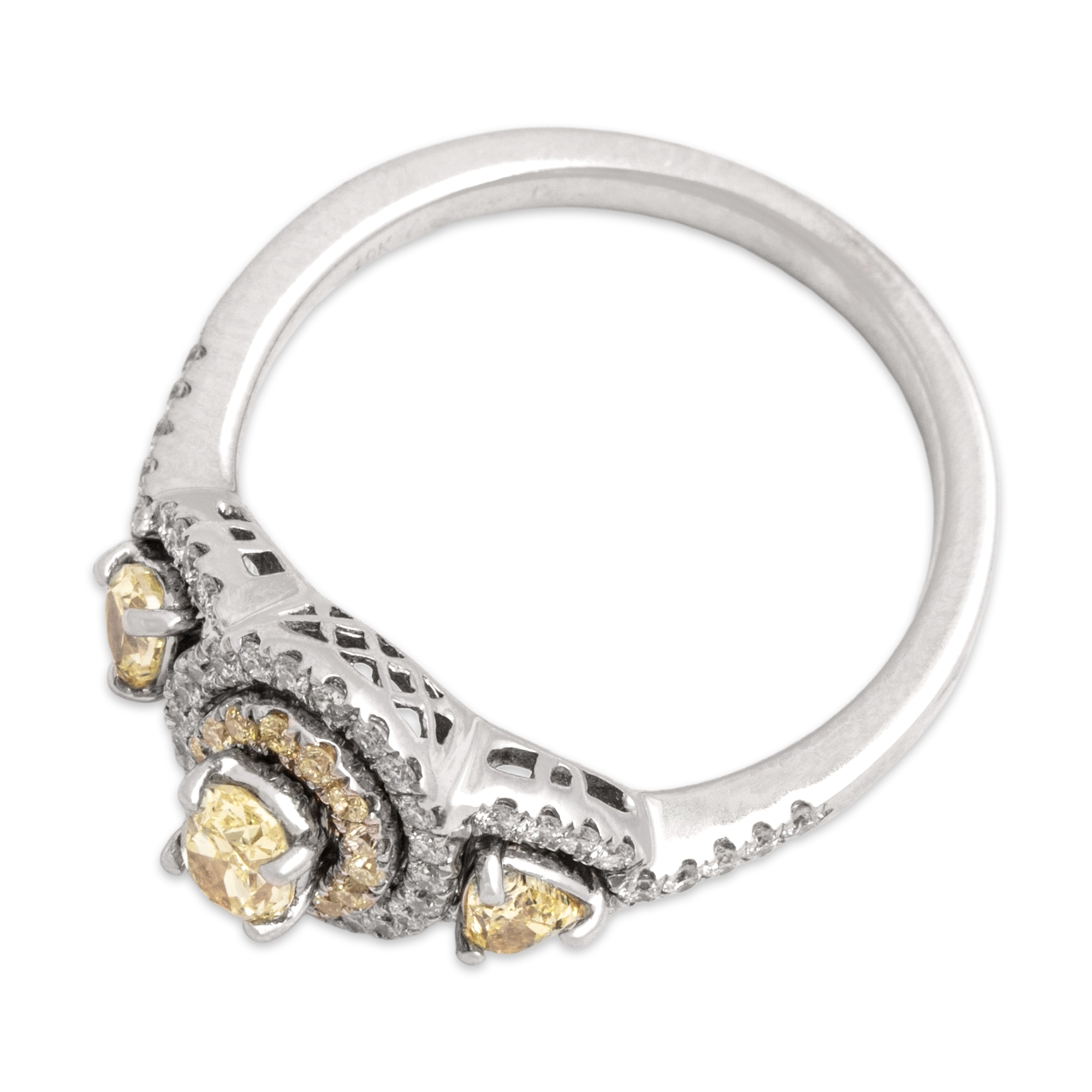Estate 18k White Gold Yellow & White Diamond Dazzling Trio Halo Ring 7.00