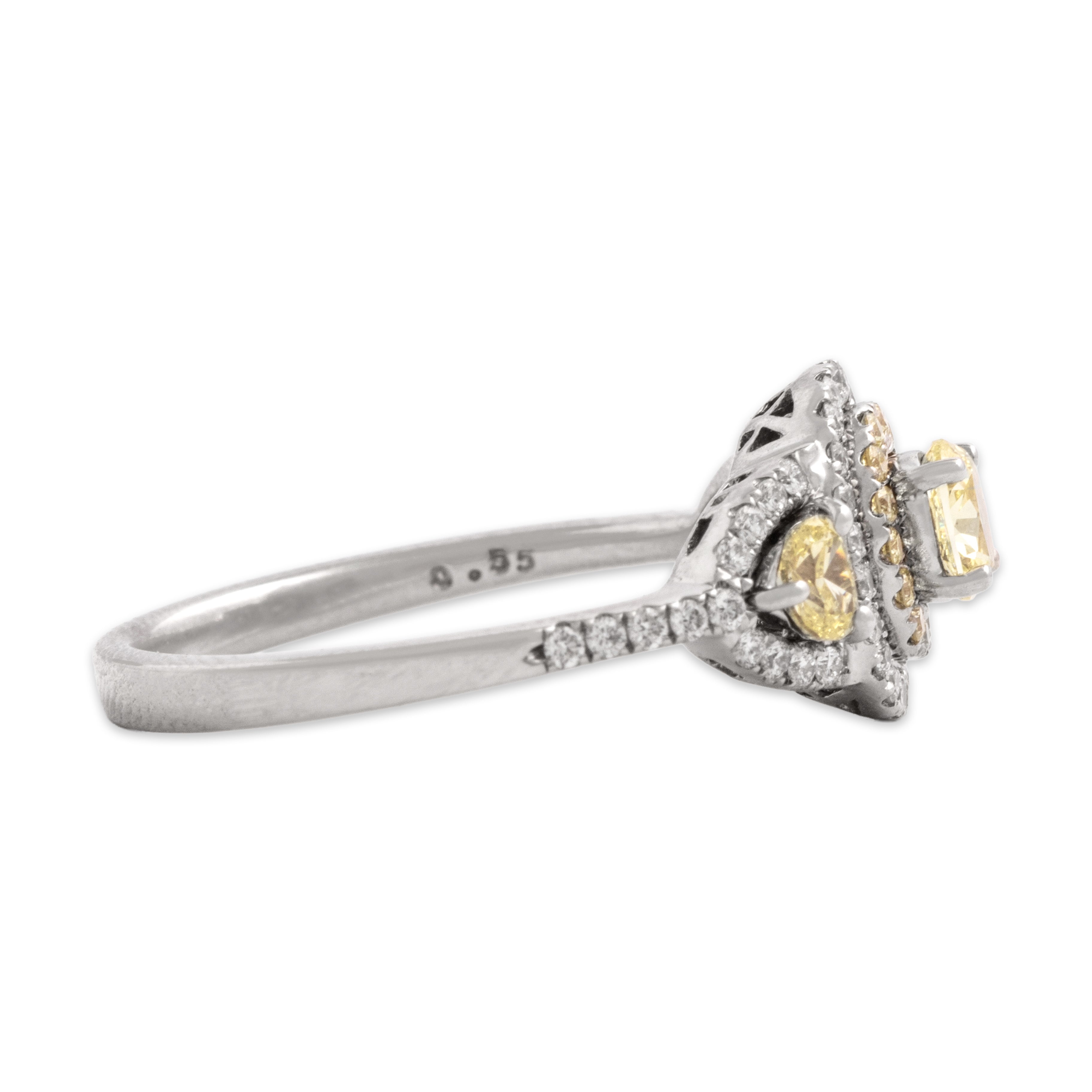 Estate 18k White Gold Yellow & White Diamond Dazzling Trio Halo Ring 7.00