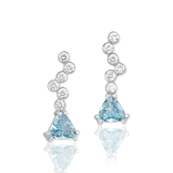 Vintage 14k White Gold 1.2cttw Aquamarine Diamond Bubble Drop Stud Earrings