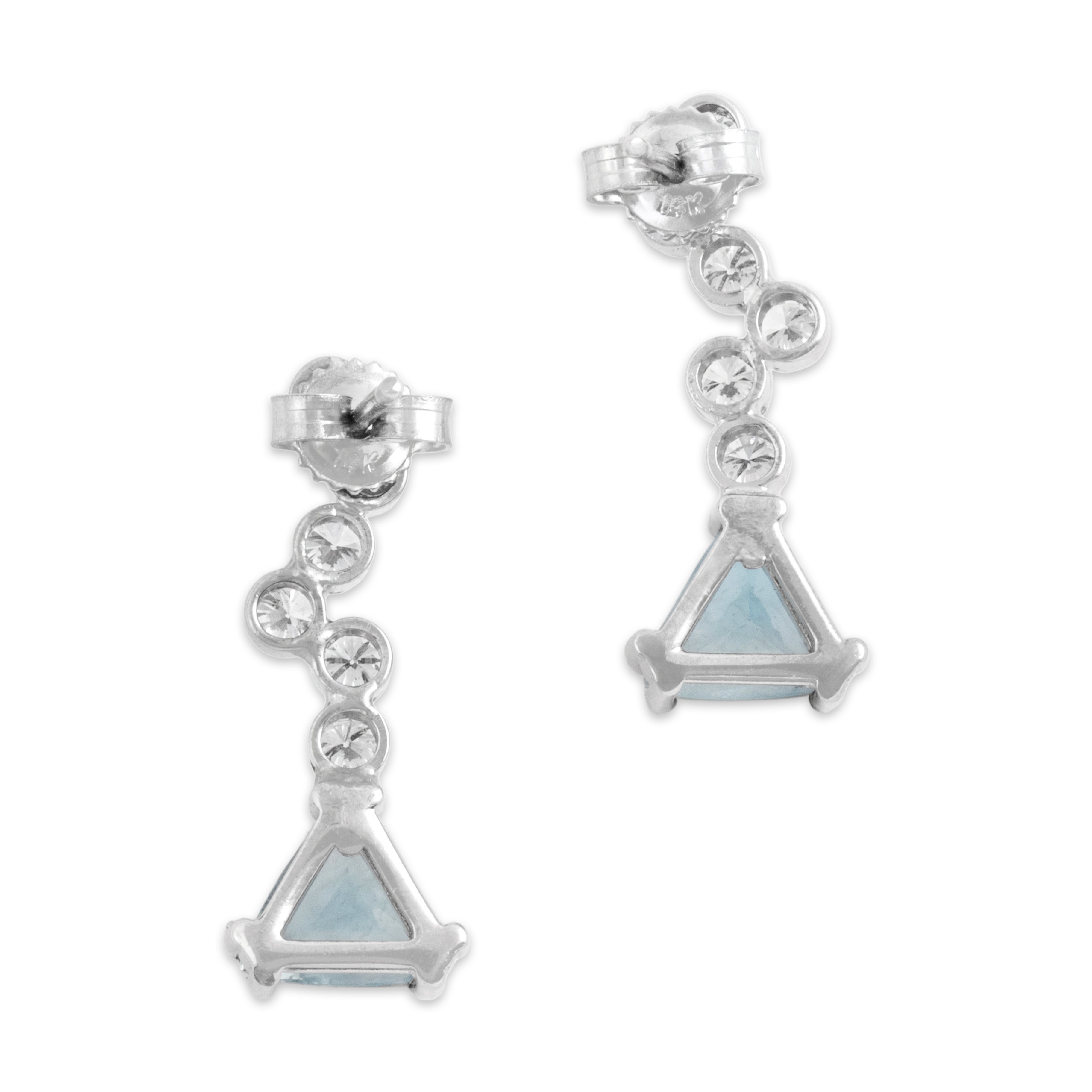 Vintage 14k White Gold 1.2cttw Aquamarine Diamond Wonderful Bubble Drop Stud Earrings - Back view