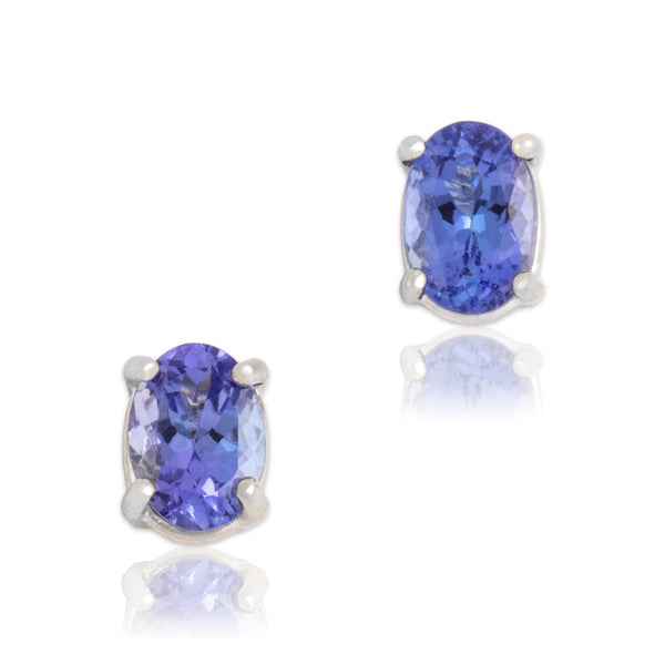 Vintage 14k White Gold 1.52cttw Tanzanite Glimmering Oval Stud Earrings