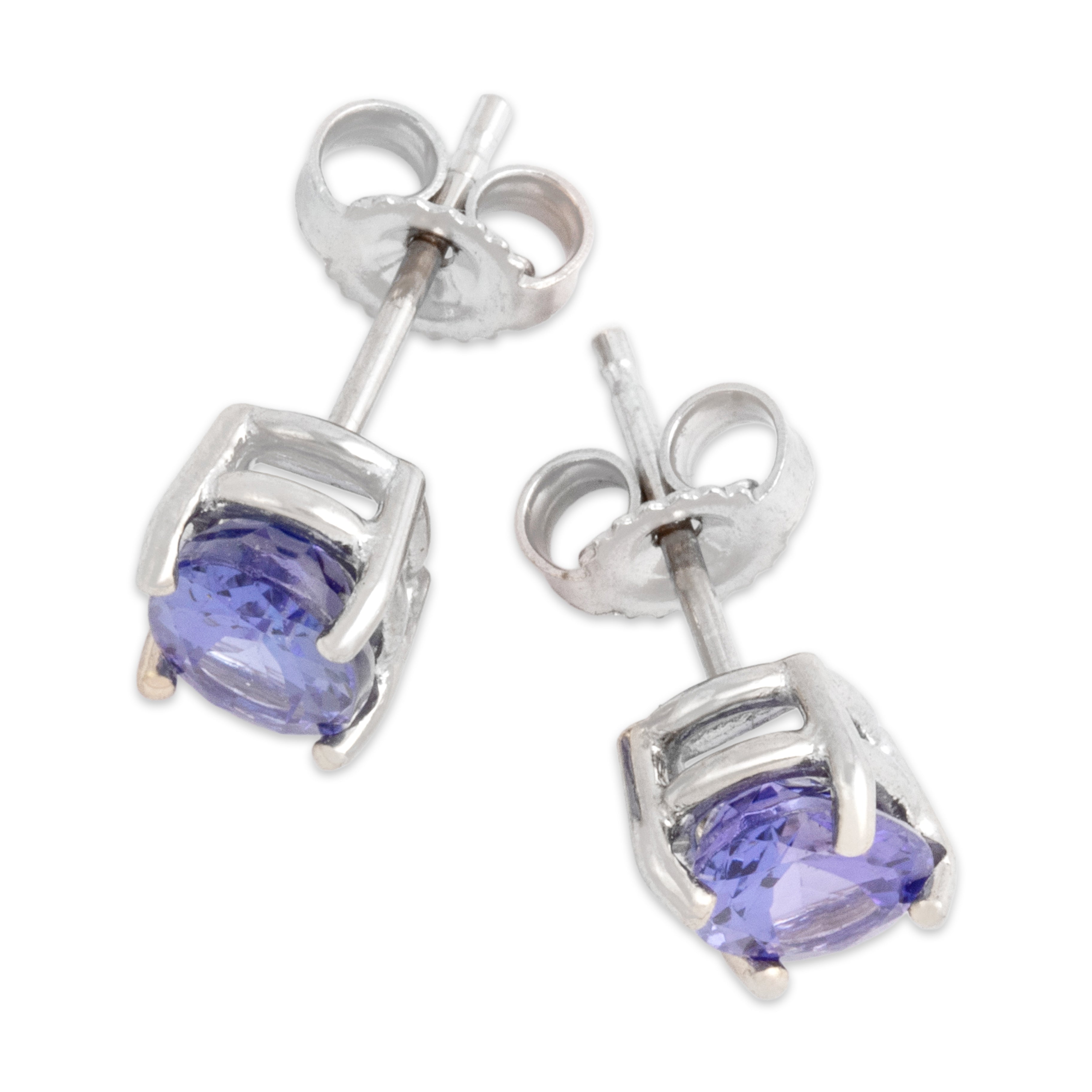 Vintage 14k White Gold 1.52cttw Tanzanite Glimmering Oval Stud Earrings - Overall view