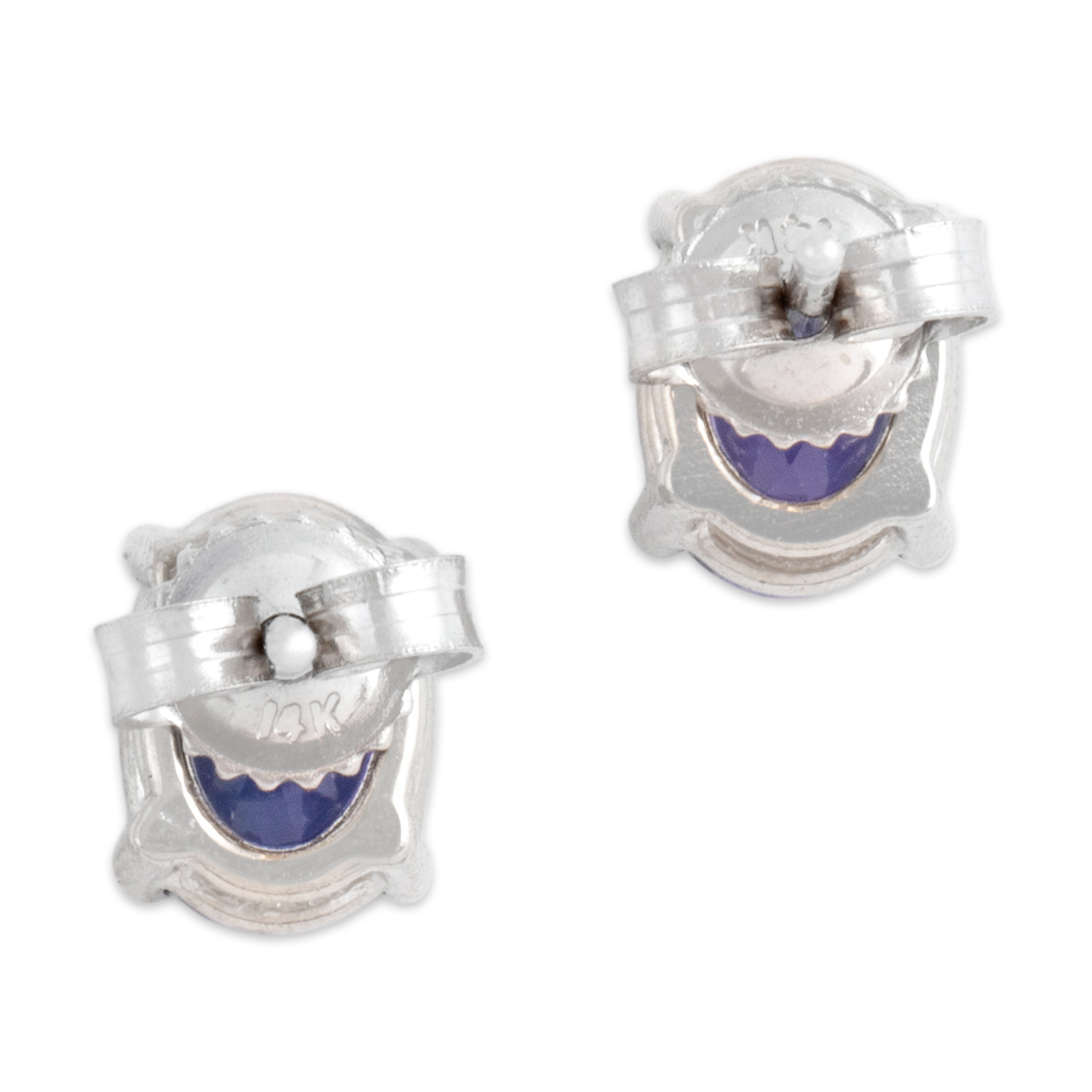 Vintage 14k White Gold 1.52cttw Tanzanite Glimmering Oval Stud Earrings - Back view