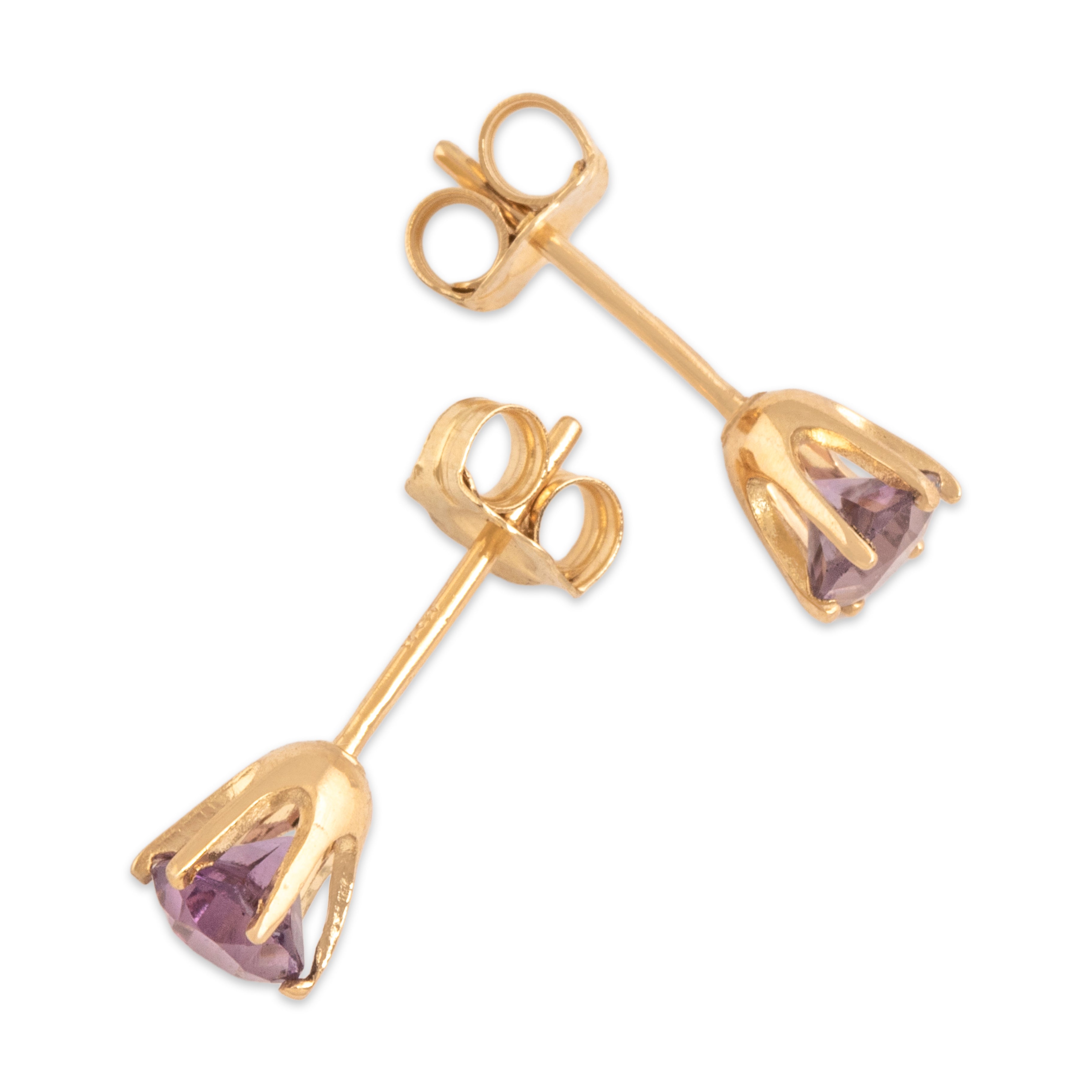 Vintage Small 14k Yellow Gold Amethyst Glowing Round Stud Earrings - Side view