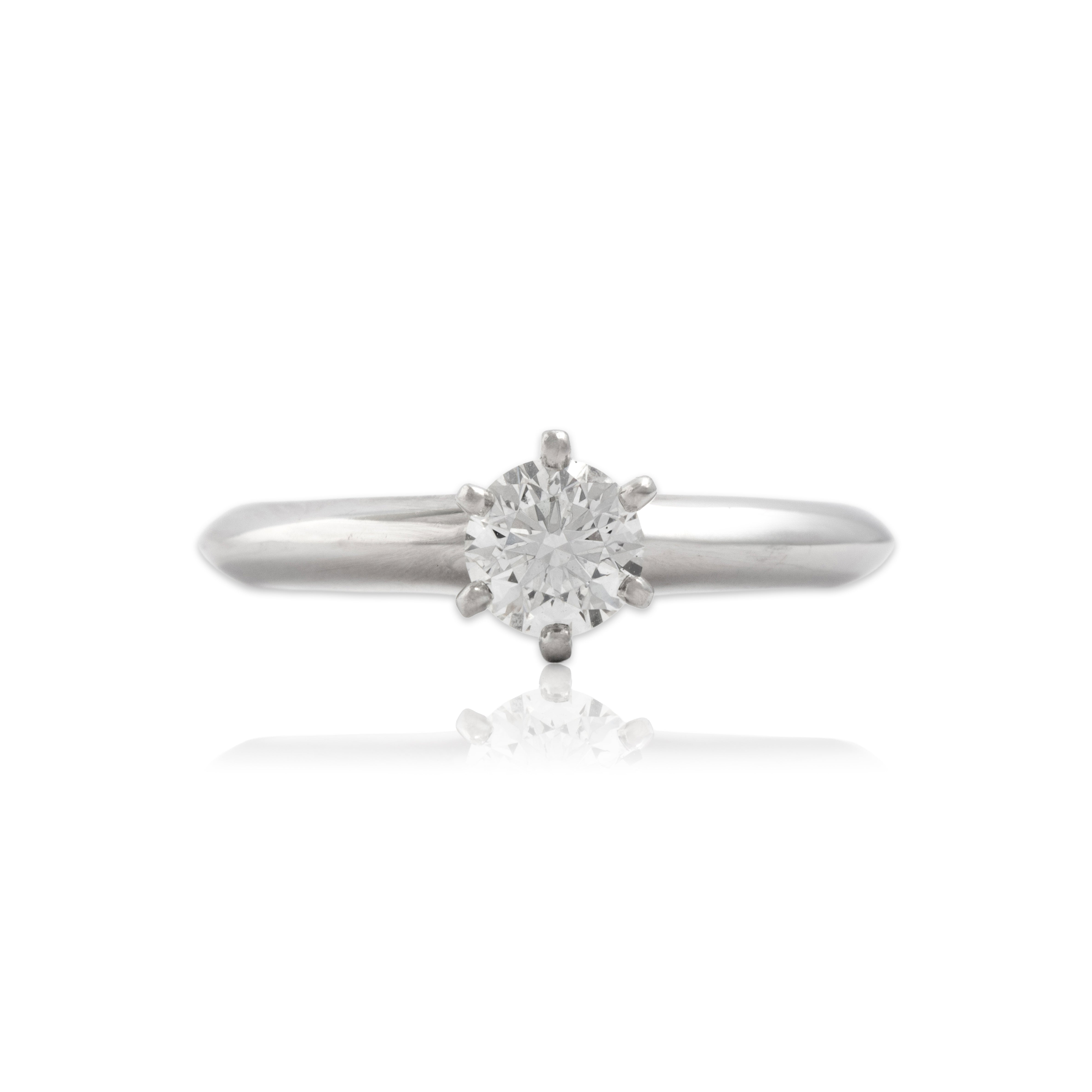 Estate Tiffany & Co. Platinum [Custom Carat] Stunning Timeless Solitaire Ring - Close-up view