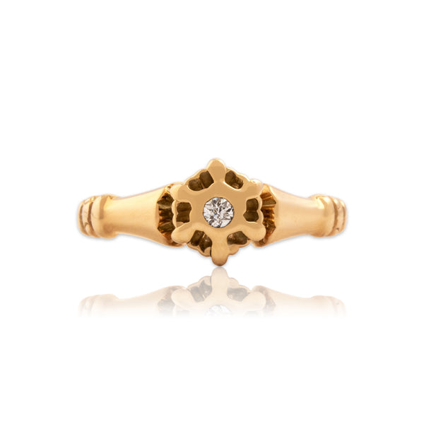 Antique Victorian 14k Rosy Yellow Gold Old Mine Cut Diamond Solitaire Ring 6.75