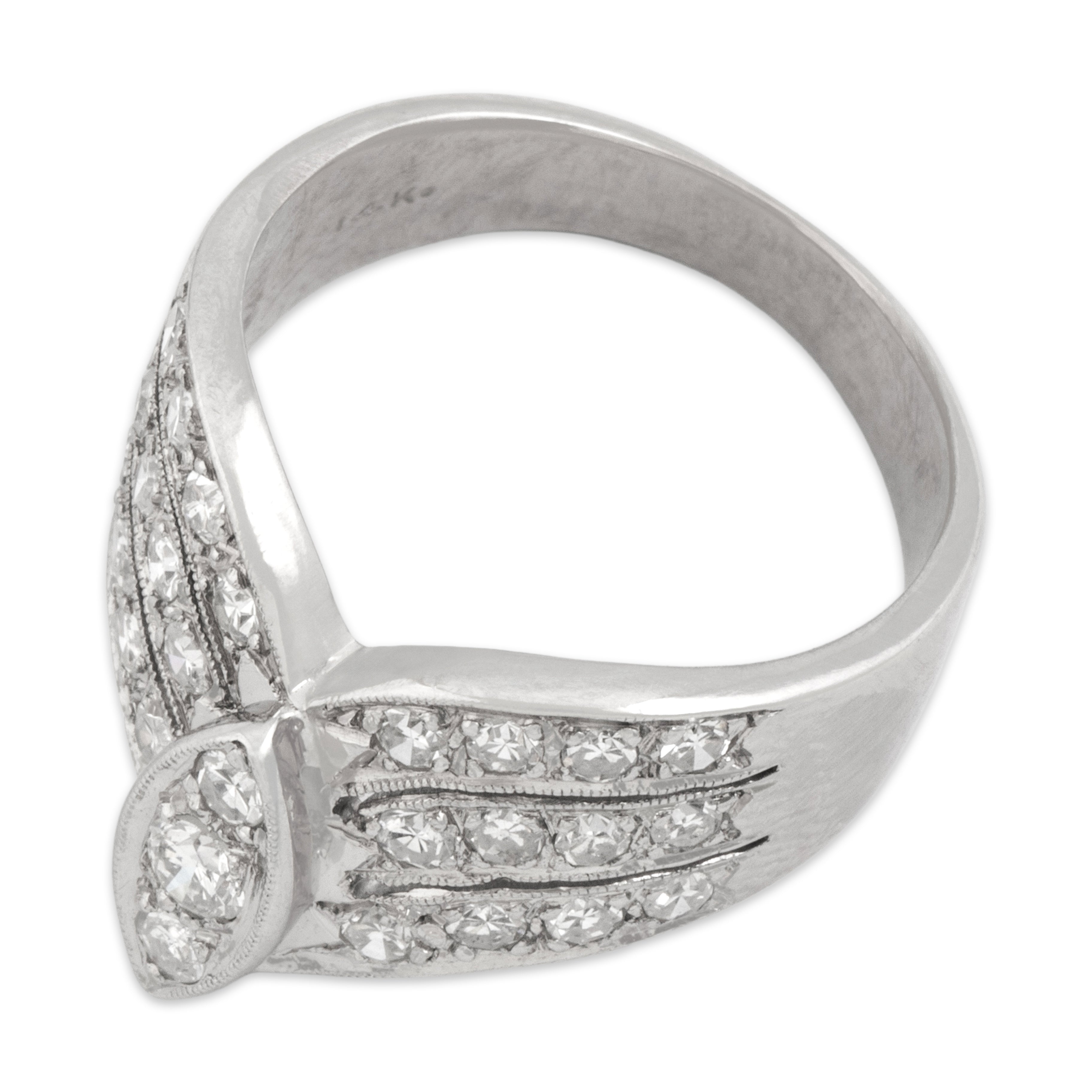 Vintage 14k White Gold .72cttw Diamond Adorned Sweeping Lines Ring - Overall view