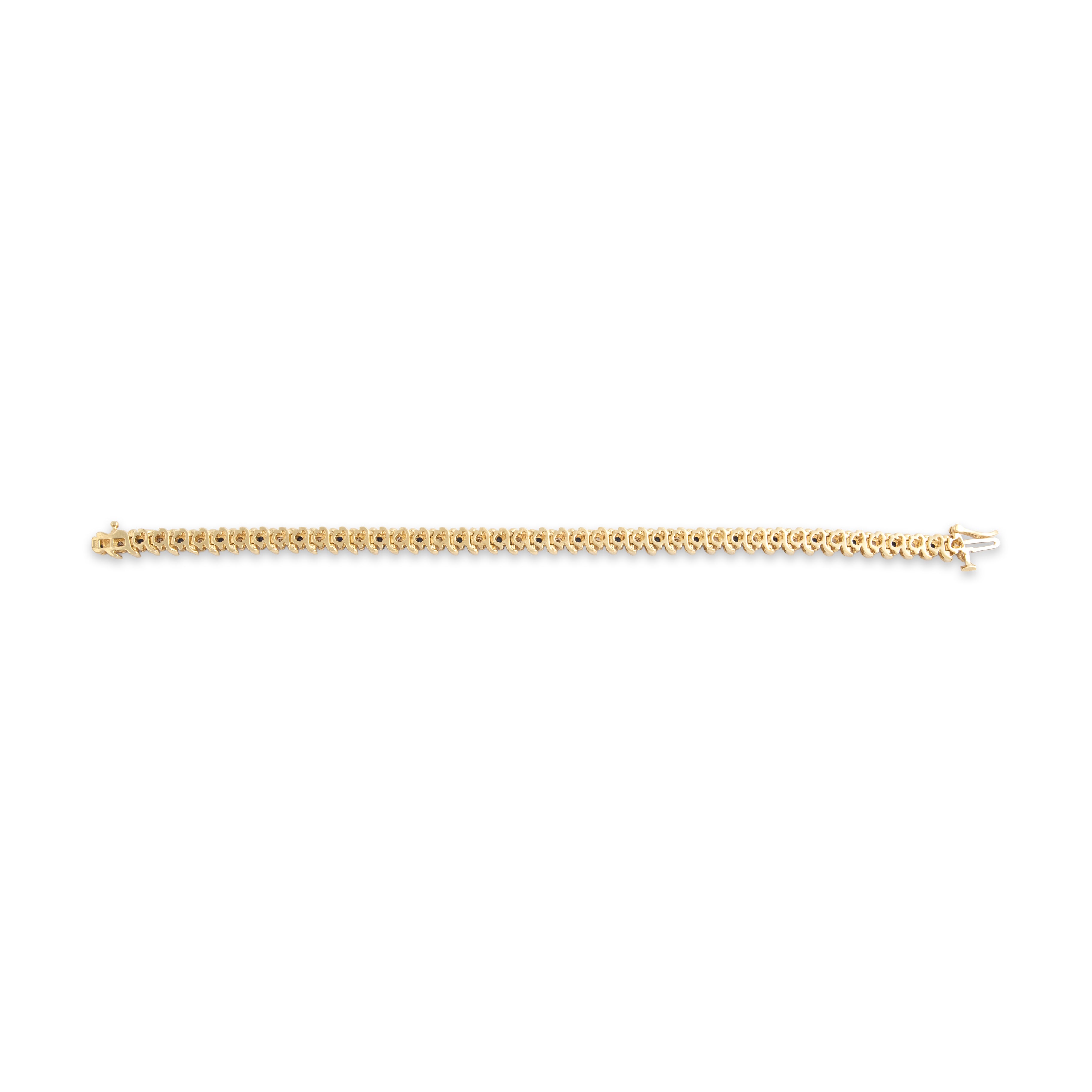 Vintage 14k Yellow Gold .91cttw Diamond .88cttw Blue Sapphire Classic Swoop Detail Alternating Bracelet - Back view