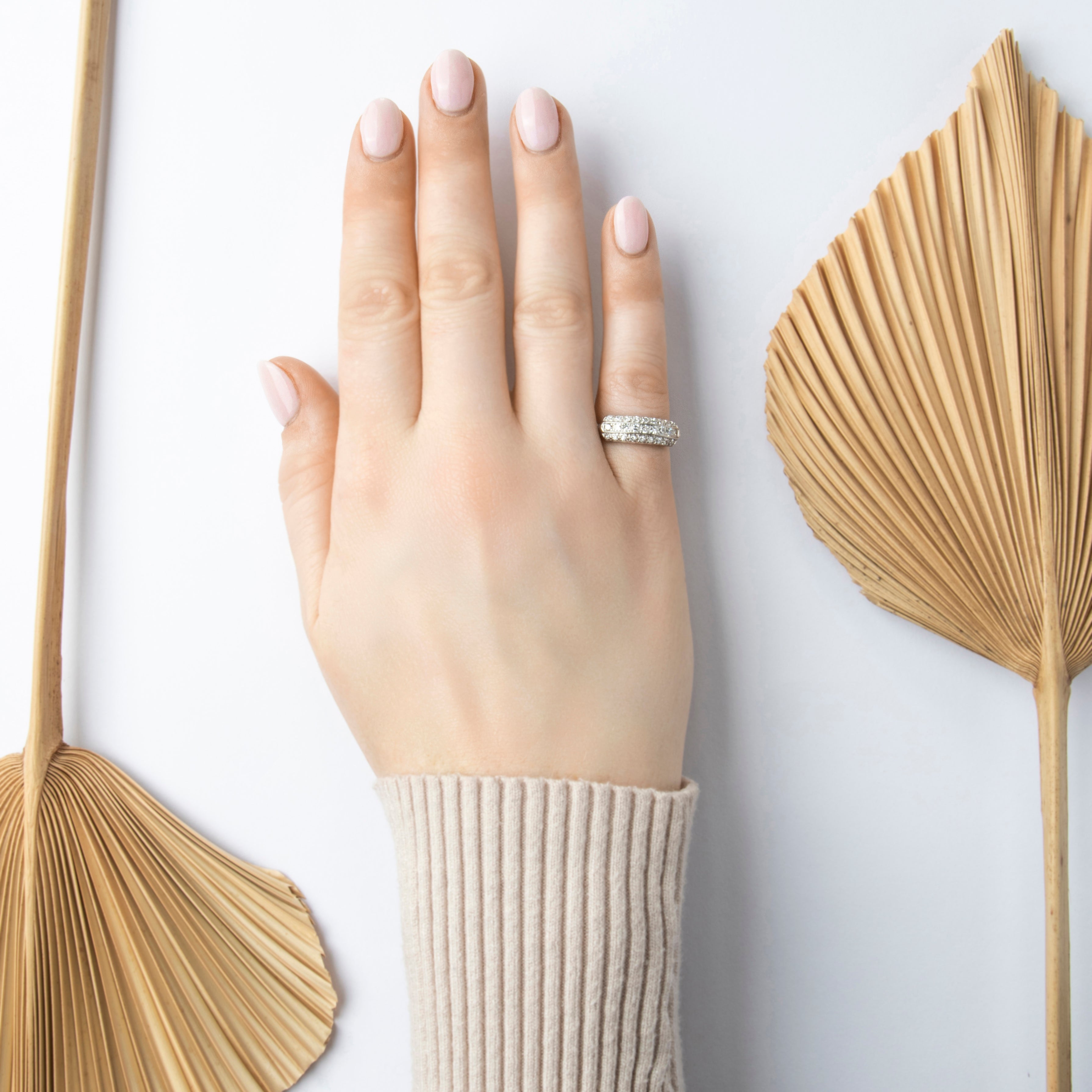 Vintage Platinum Diamond Trio Line Bar Ring - On model view