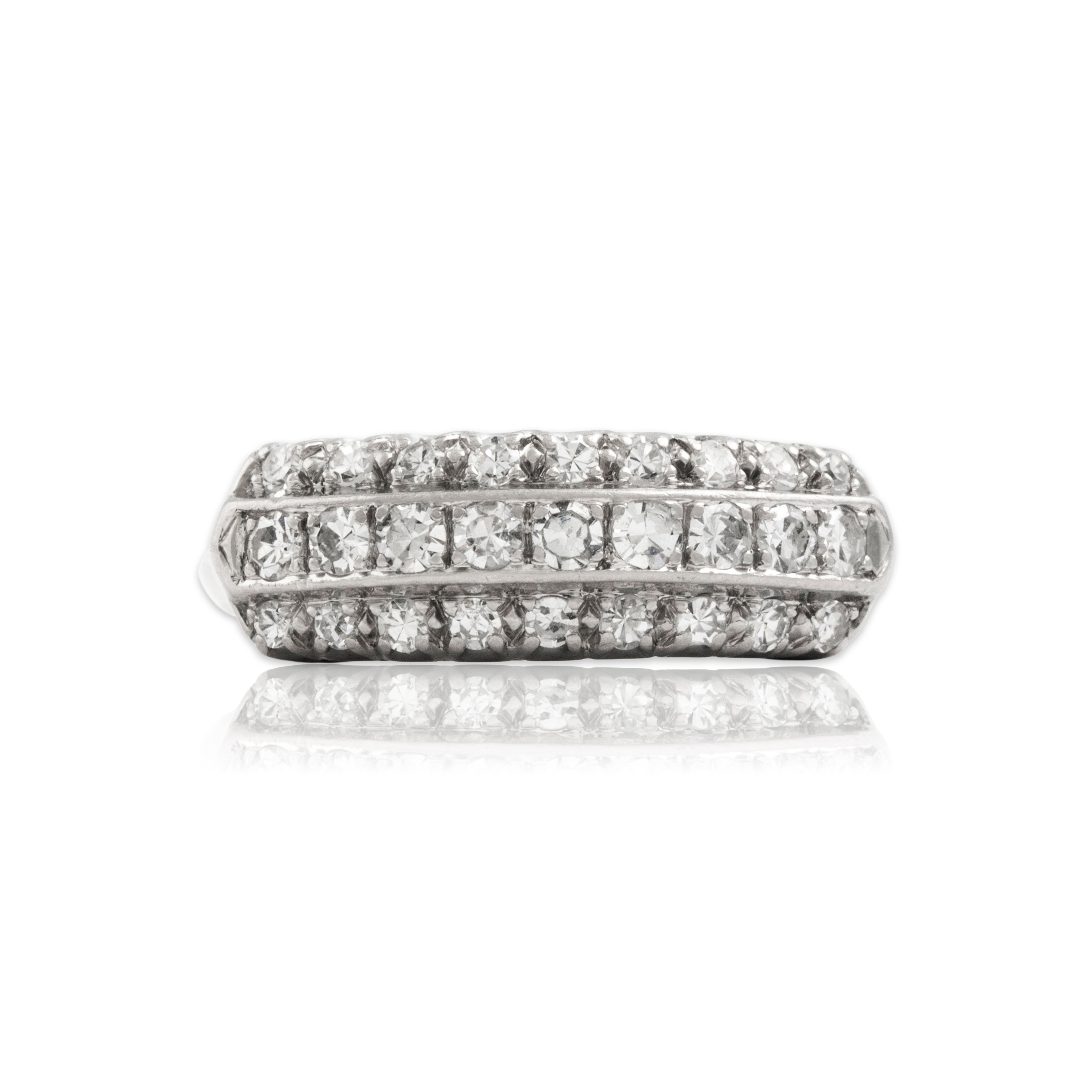 Vintage Platinum Diamond Trio Line Bar Ring - Close-up view