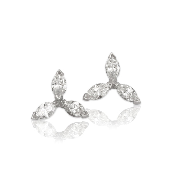 Vintage 14k White Gold 1.05cttw Diamond Brilliant Sparkling Trefoil Stud Earrings