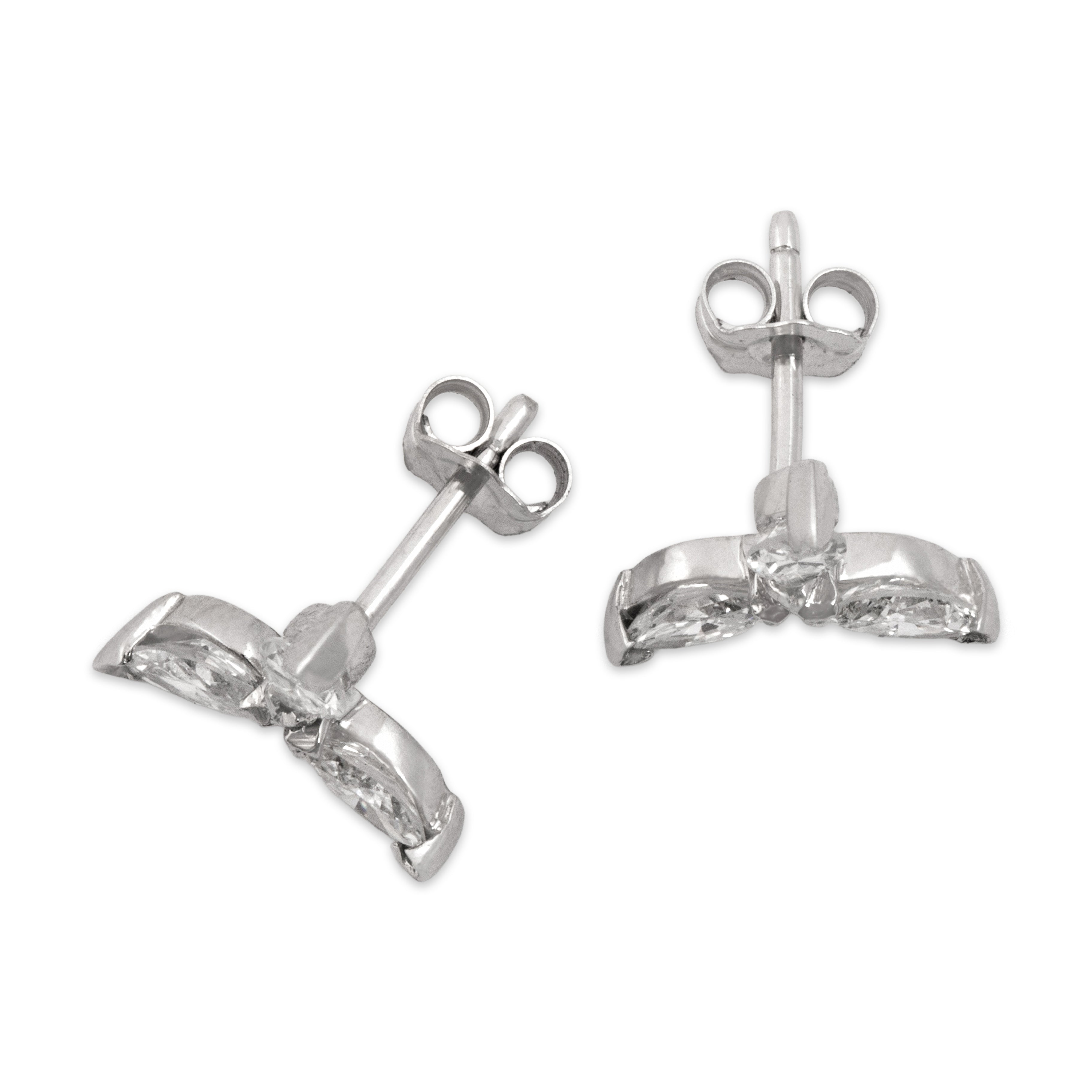 Vintage 14k White Gold 1.05cttw Diamond Brilliant Sparkling Trefoil Stud Earrings - Overall view