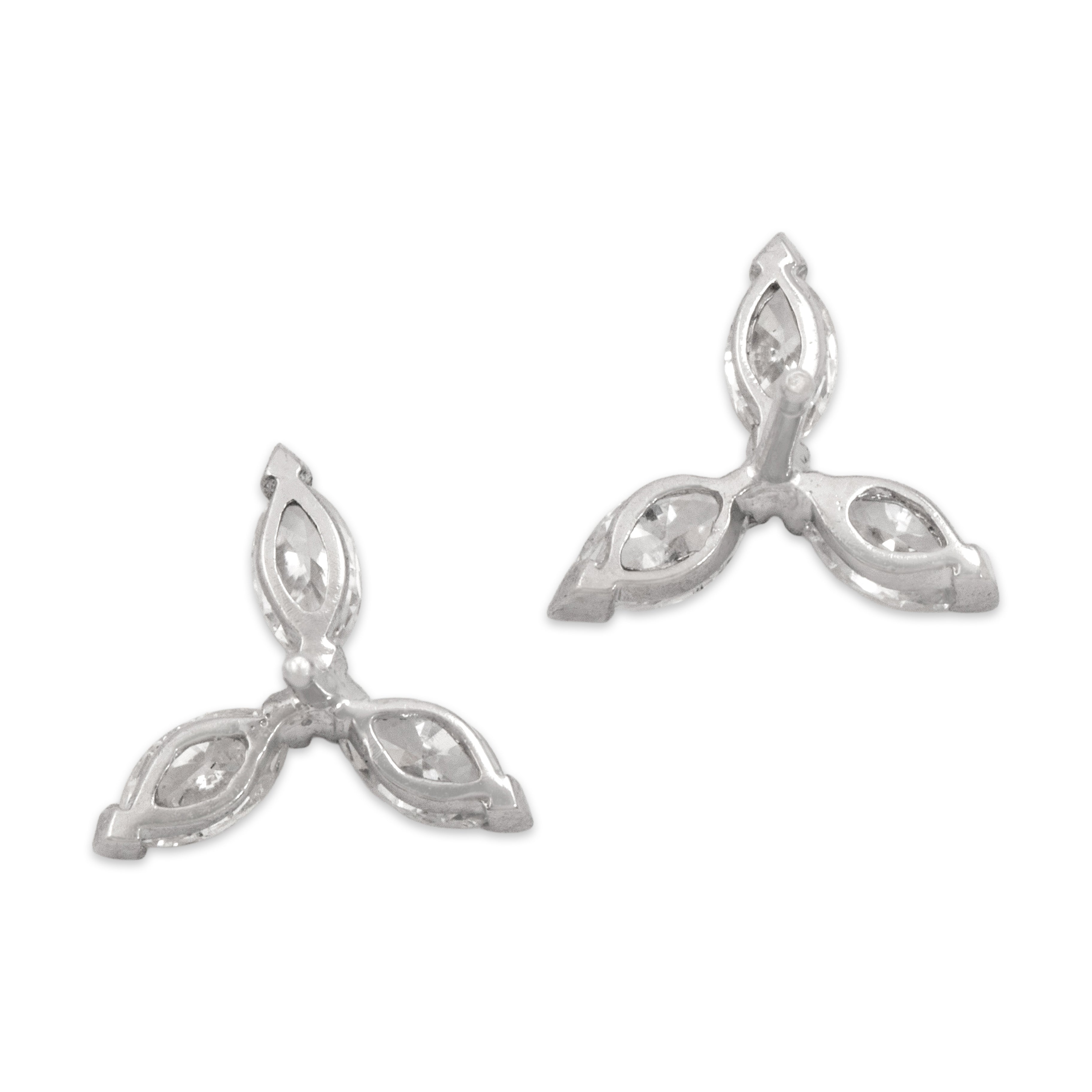 Vintage 14k White Gold 1.05cttw Diamond Brilliant Sparkling Trefoil Stud Earrings - Back view