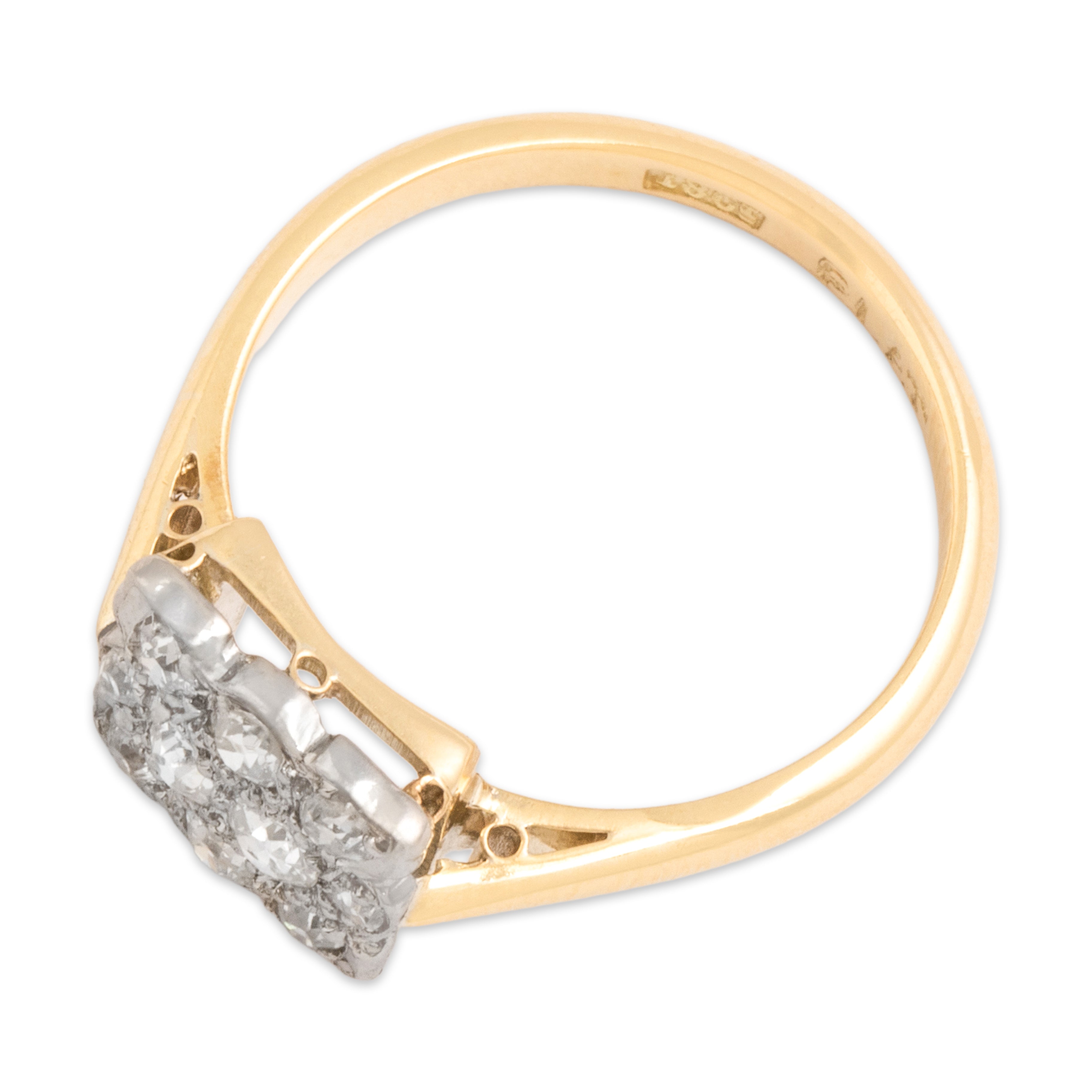 Vintage 14k Yellow & White Gold Old Mine Cut Diamond Scalloped Square Cluster Ring - Overall view