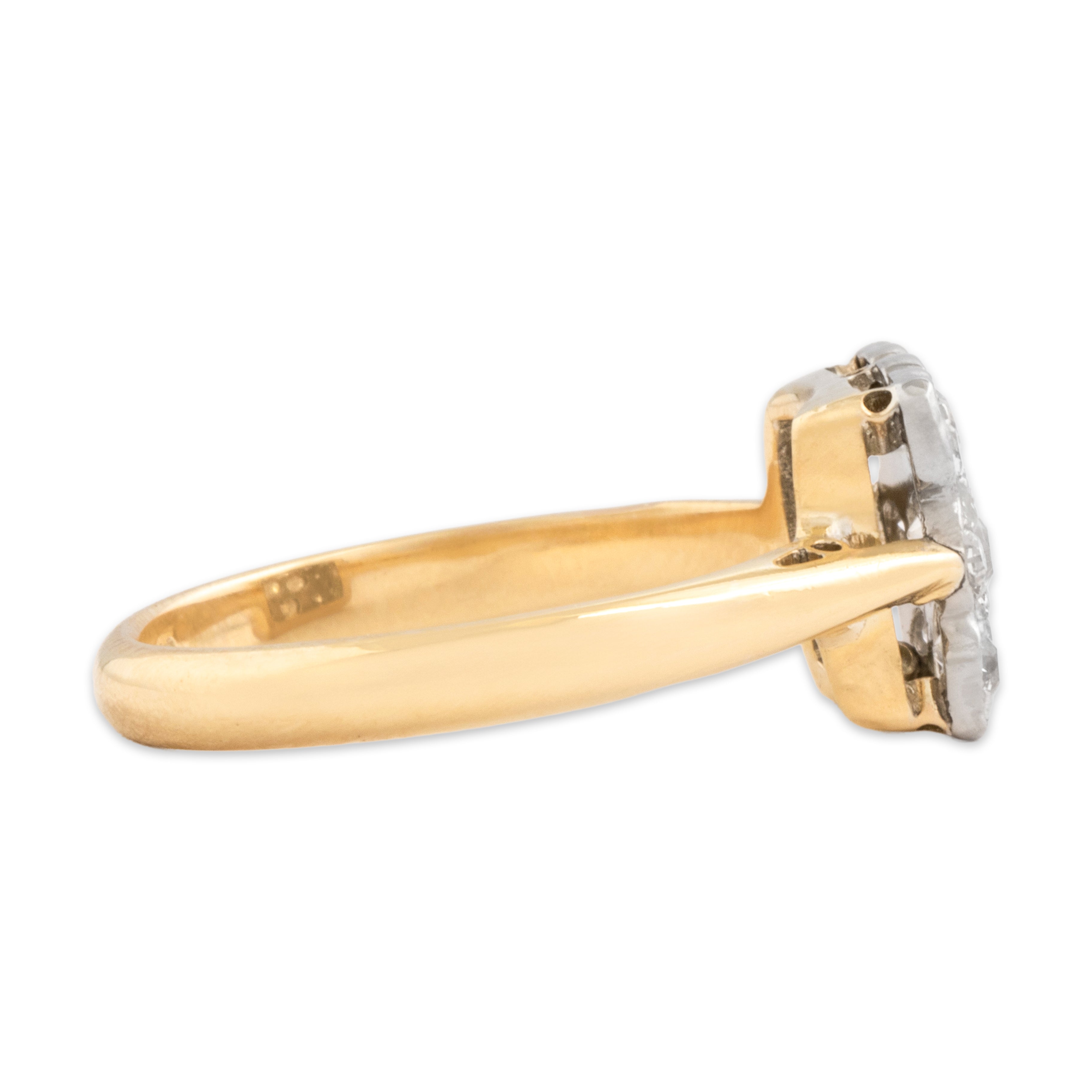 Vintage 14k Yellow & White Gold Old Mine Cut Diamond Scalloped Square Cluster Ring - Side view