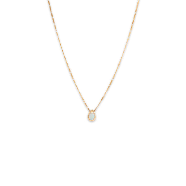 Vintage Italian 14k Yellow Gold Opal Iridescent Pear Figaro Chain Necklace 17.5