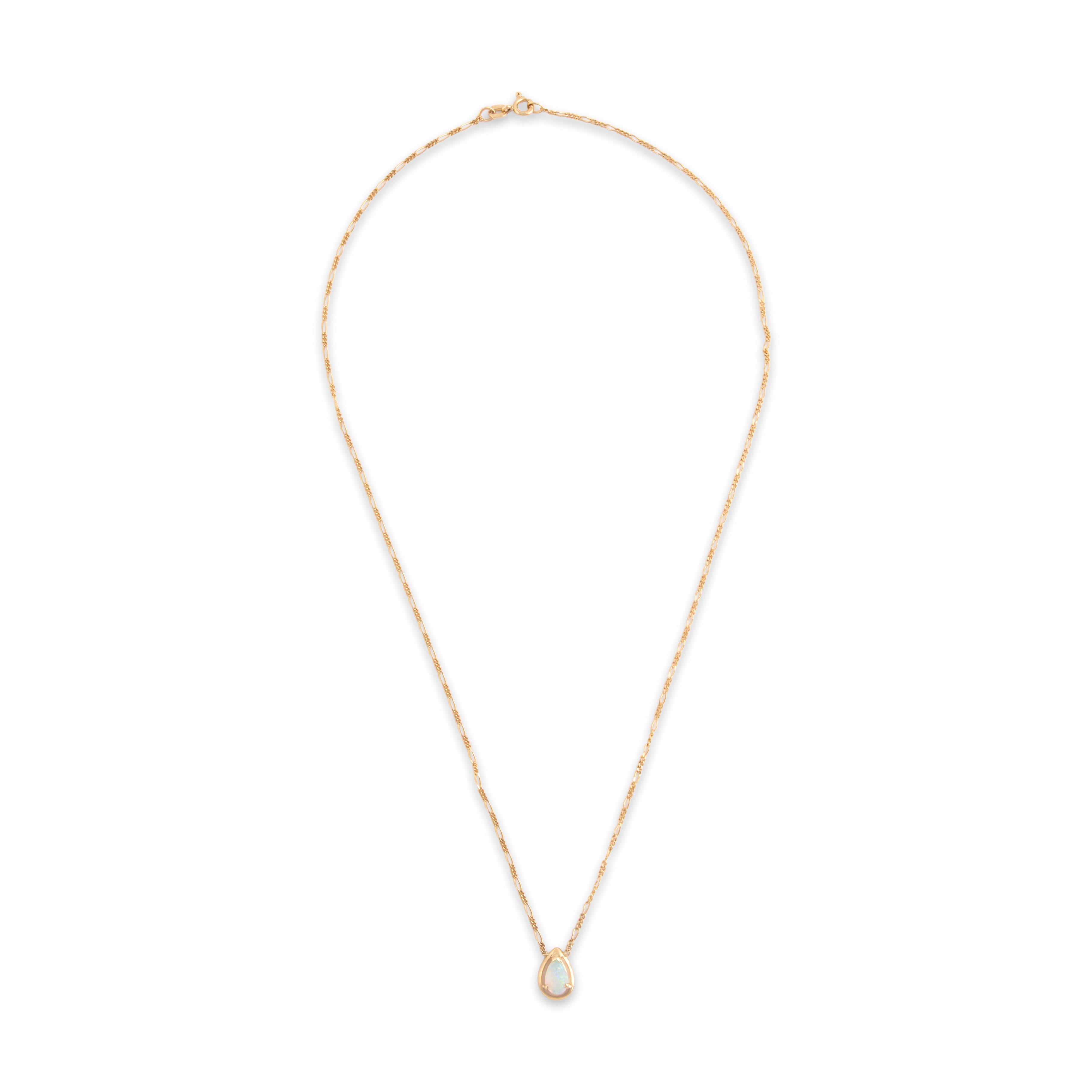 Vintage Italian 14k Yellow Gold Opal Iridescent Pear Figaro Chain Necklace - Overall view