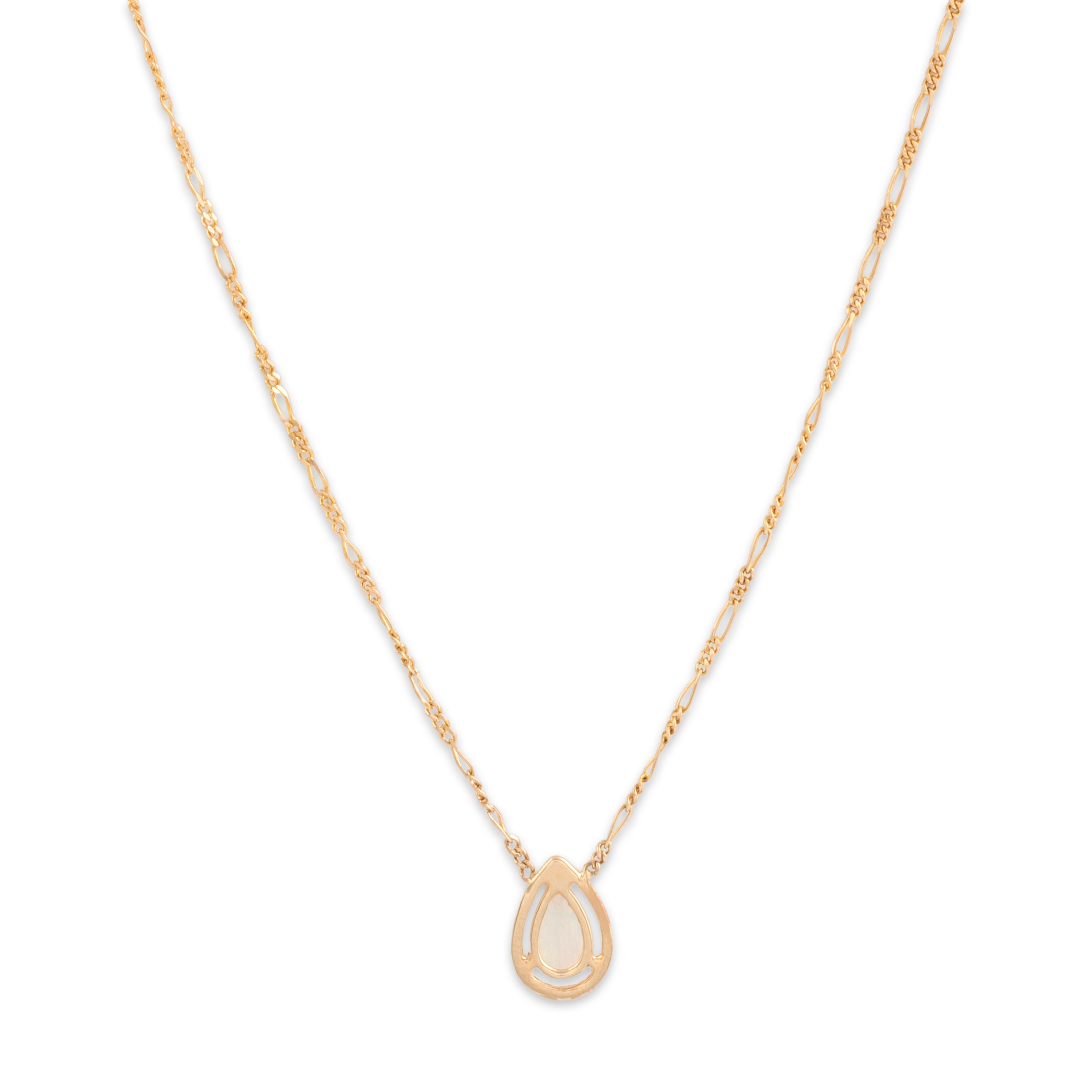 Vintage Italian 14k Yellow Gold Opal Iridescent Pear Figaro Chain Necklace - Back view