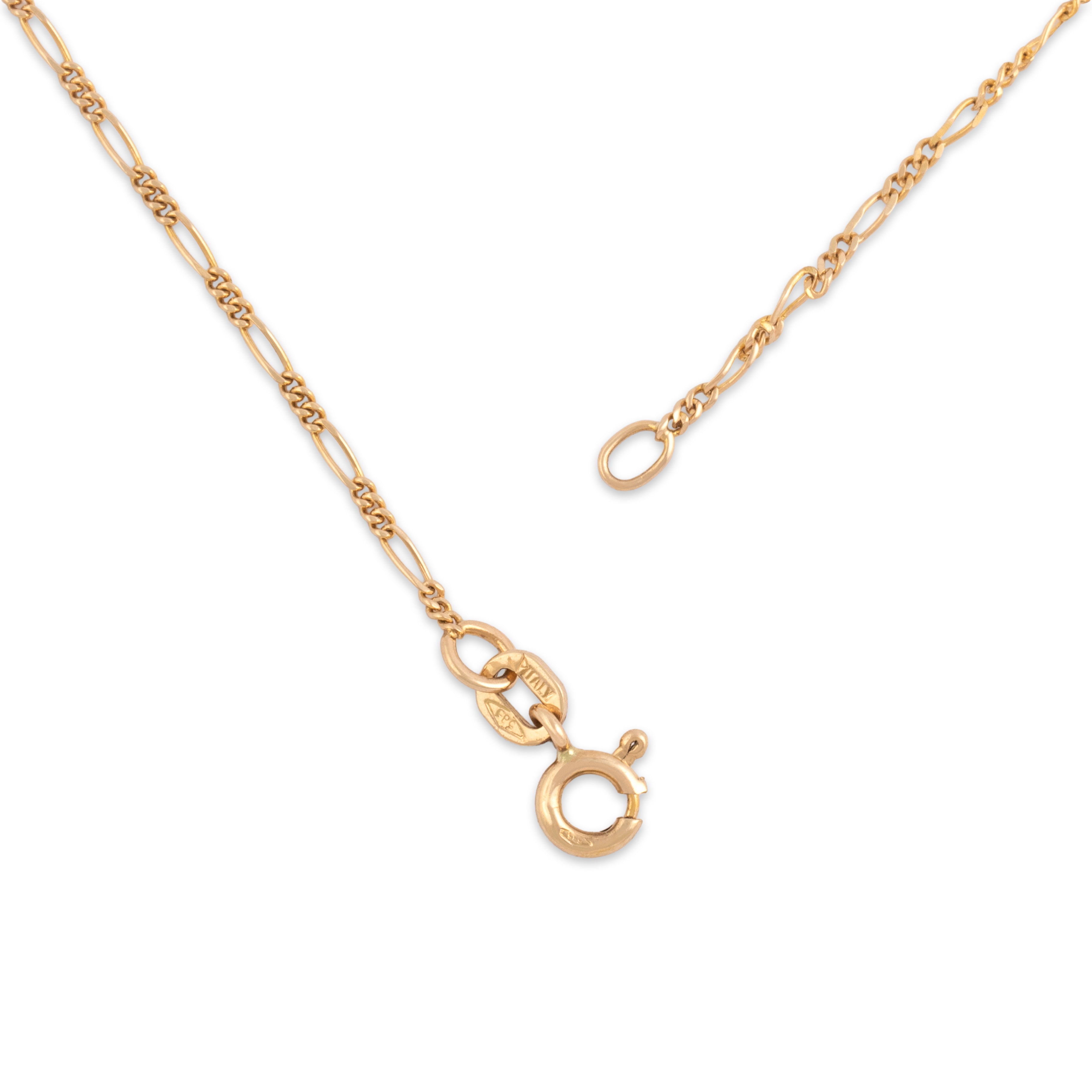 Vintage Italian 14k Yellow Gold Opal Iridescent Pear Figaro Chain Necklace - clasp view