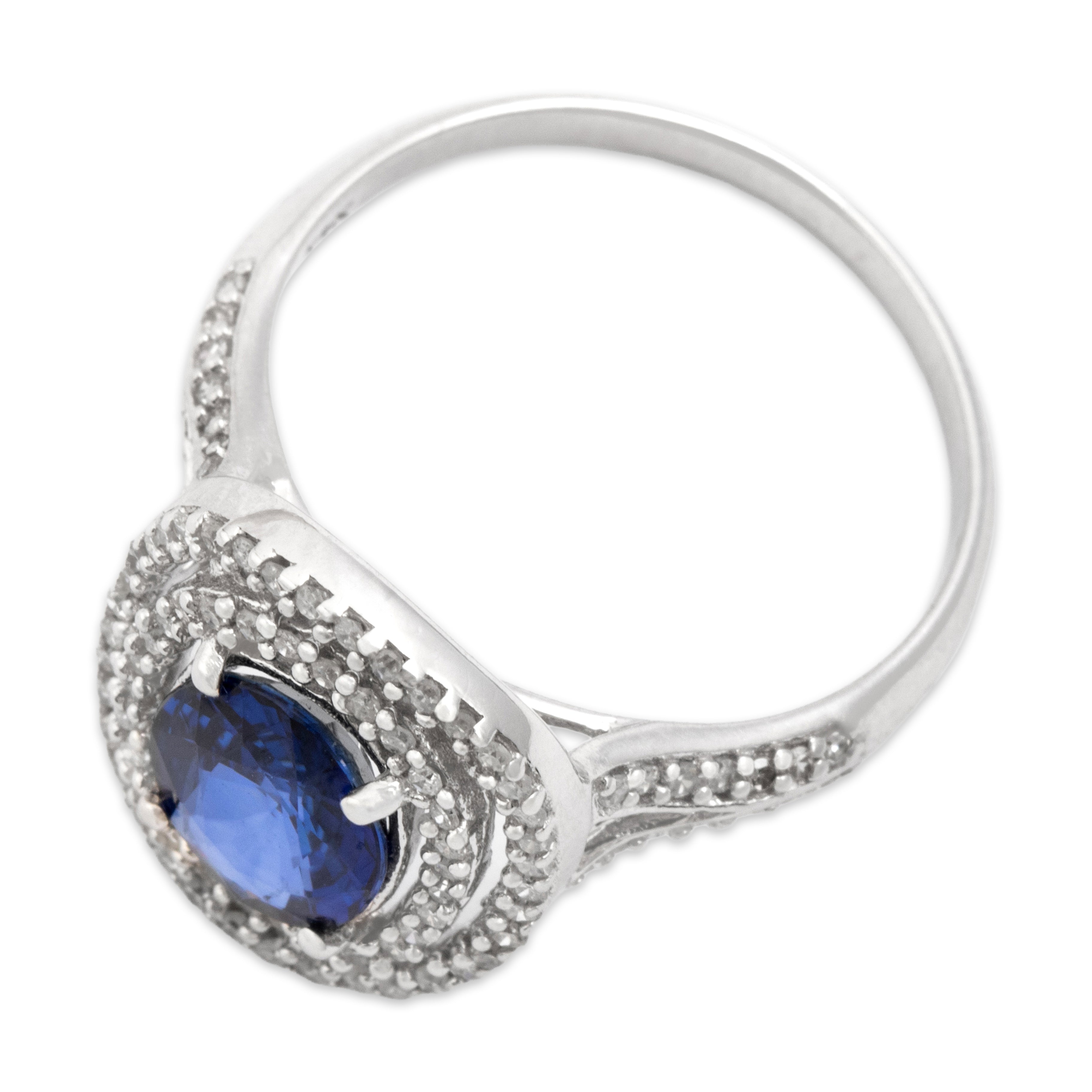 Vintage 14k White Gold 1.55ct Sapphire Diamond Incredible Double Halo Oval Ring - Overall view