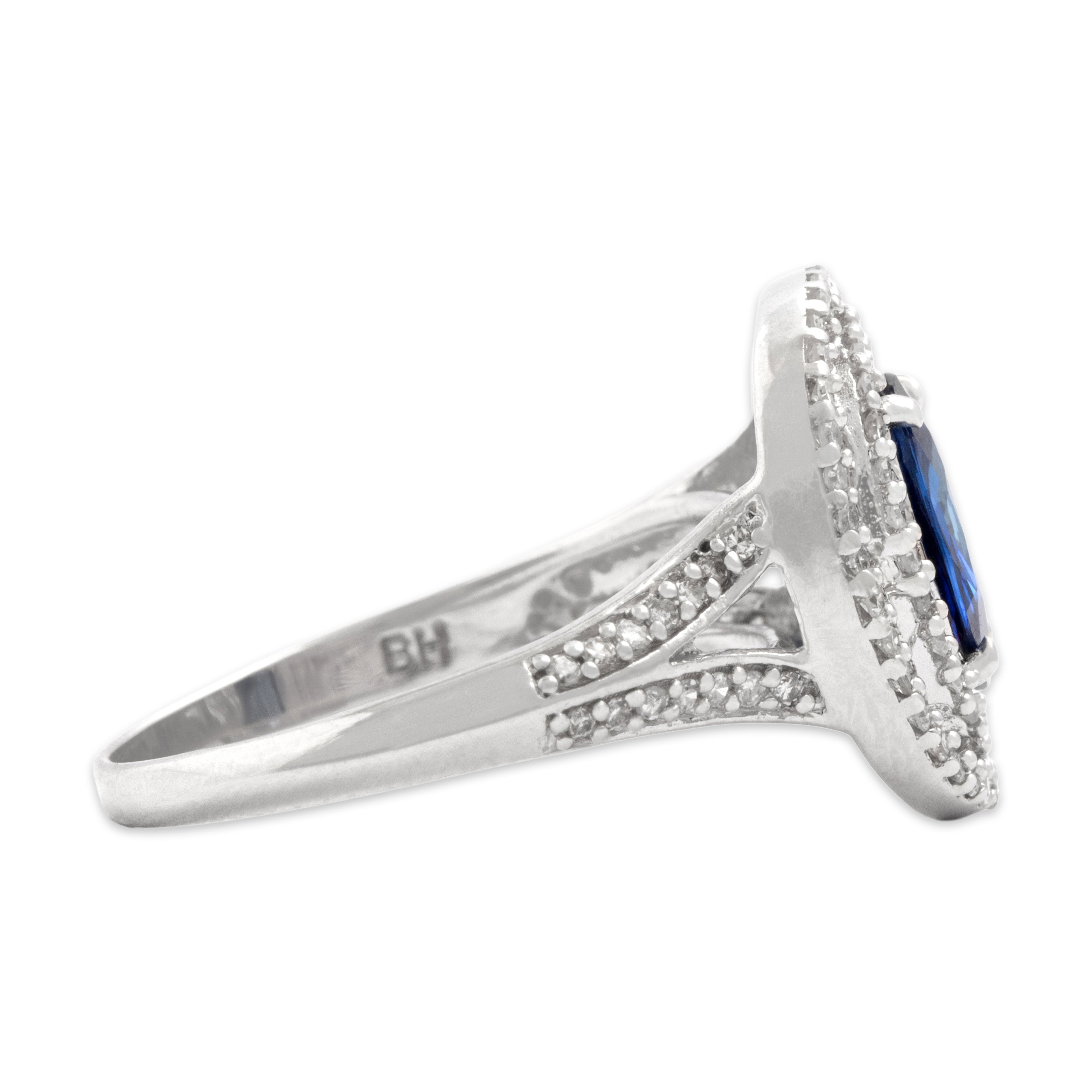 Vintage 14k White Gold 1.55ct Sapphire Diamond Incredible Double Halo Oval Ring - Side view