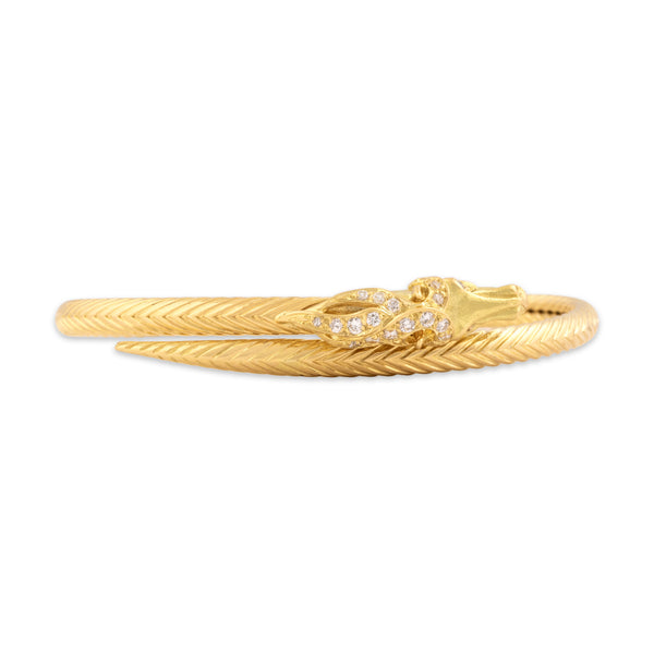 Vintage French 18k Yellow Gold Diamond Horse Head Wrap-Around Bracelet 6.75