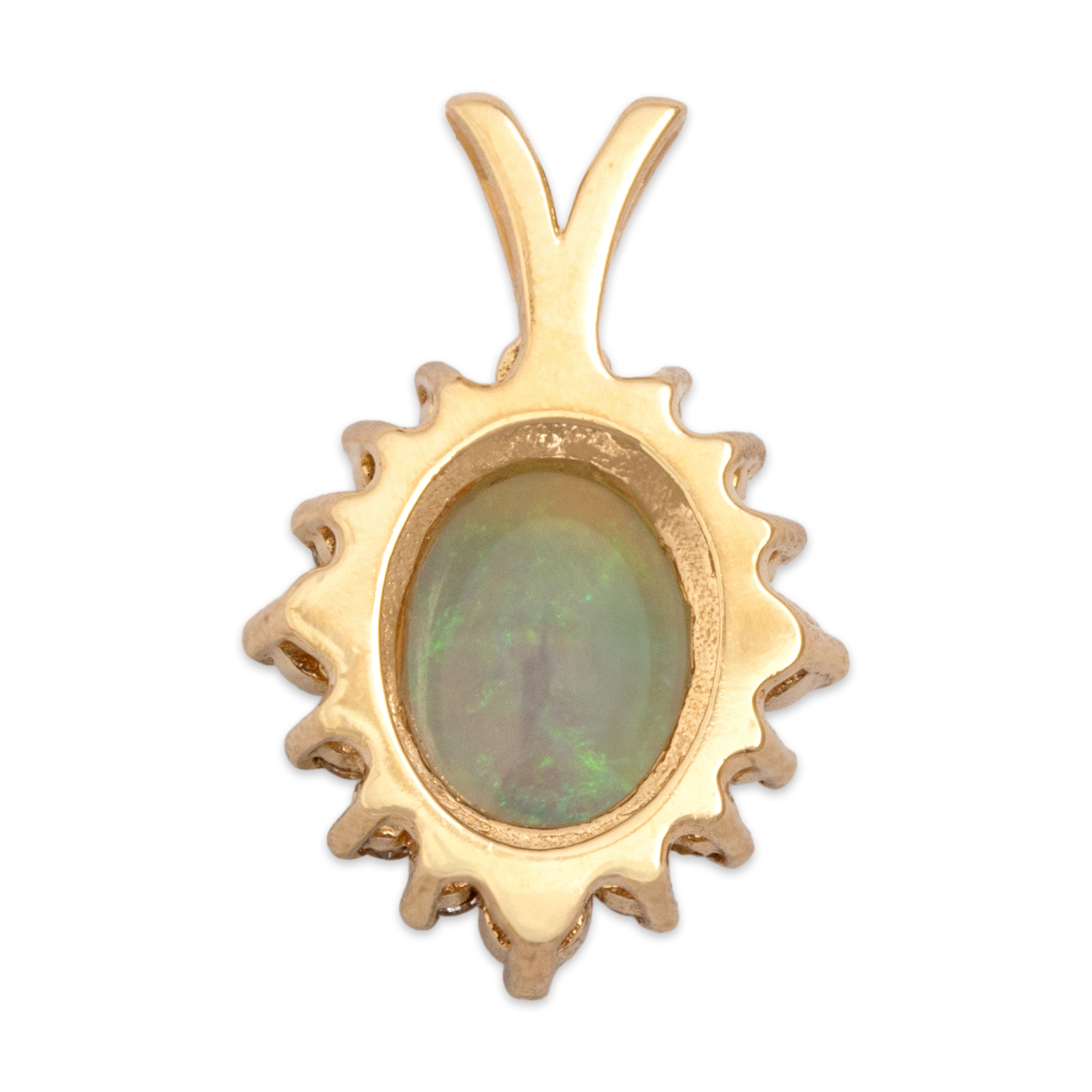 Vintage 14k Yellow Gold 1.12ct Opal Diamond Sparkling Oval Halo Pendant - Back view