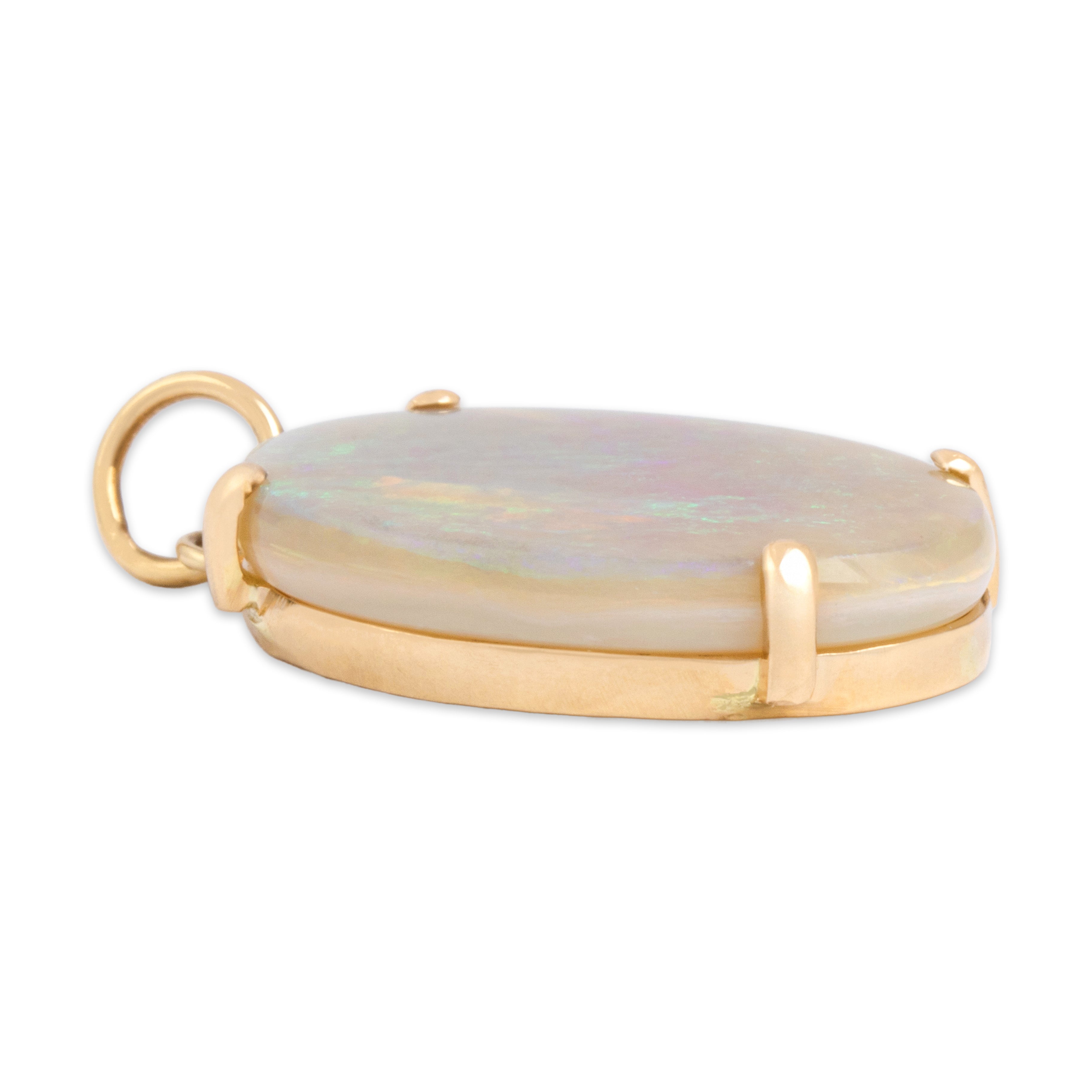 Vintage 14k Yellow Gold 10.32ct Opal Mesmerizing Iridescent Oval Pendant - Side view