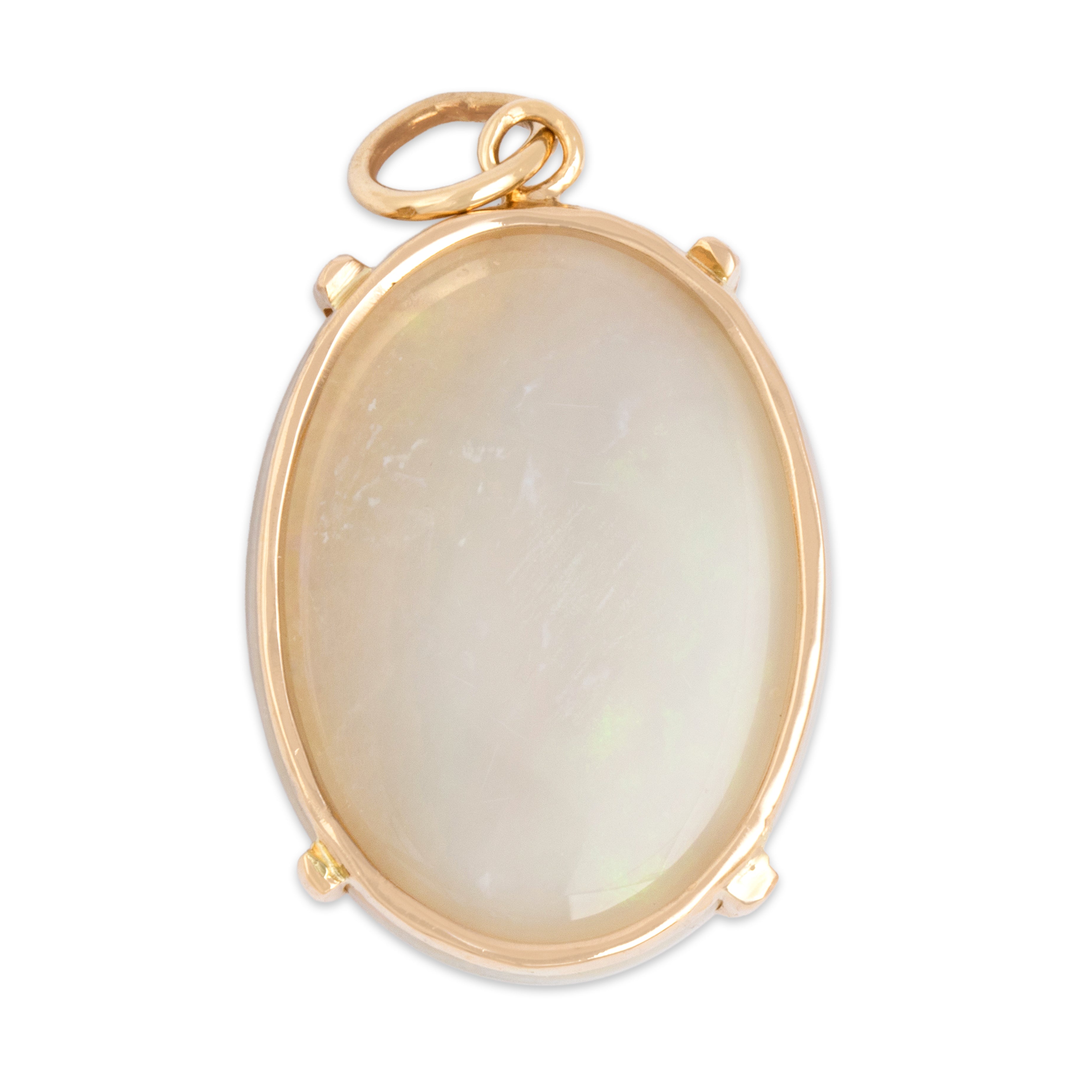 Vintage 14k Yellow Gold 10.32ct Opal Mesmerizing Iridescent Oval Pendant - Back view