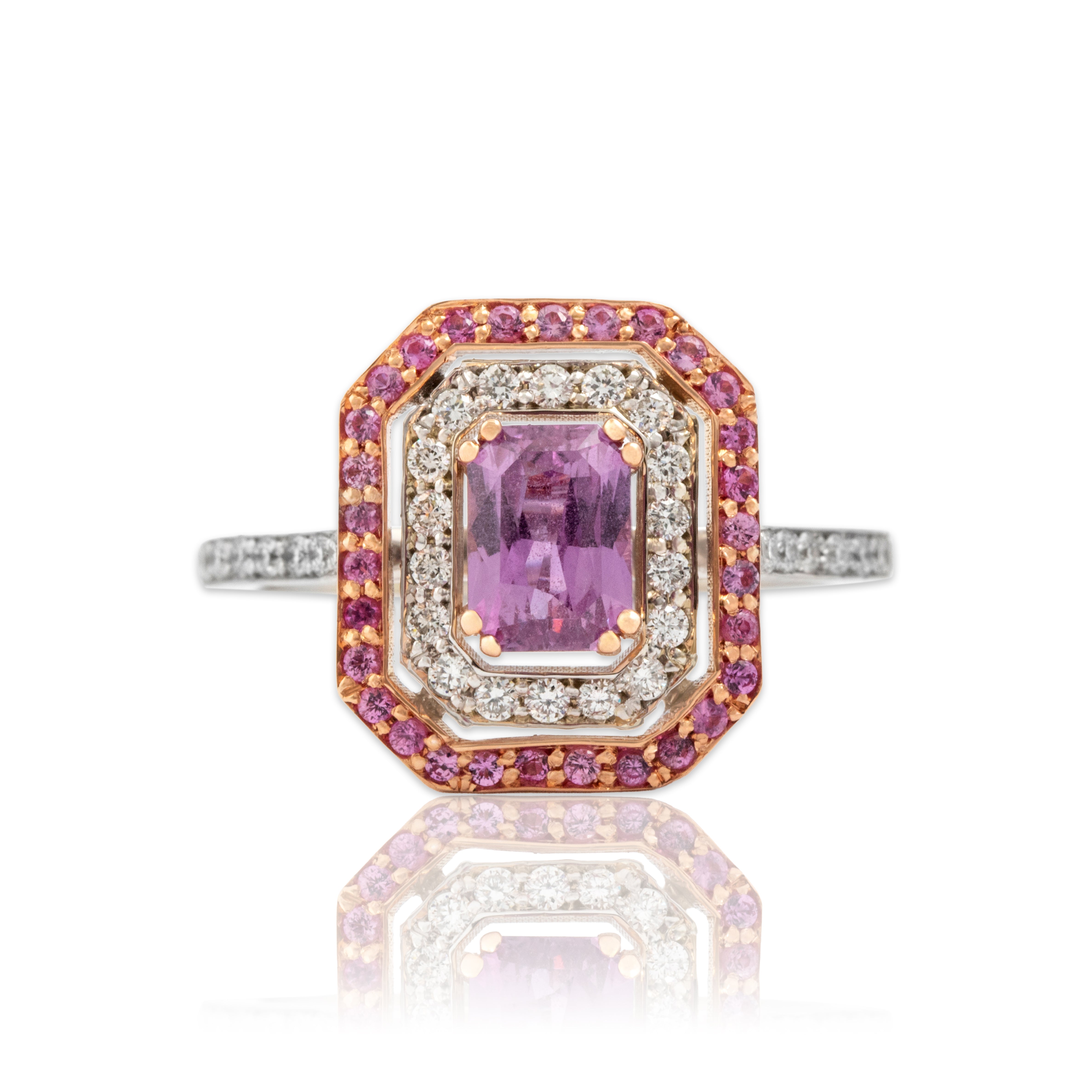 Estate 14k White & Rose Gold 1.15cttw Pink Sapphire Diamond Elegant Halo Ring 6.50