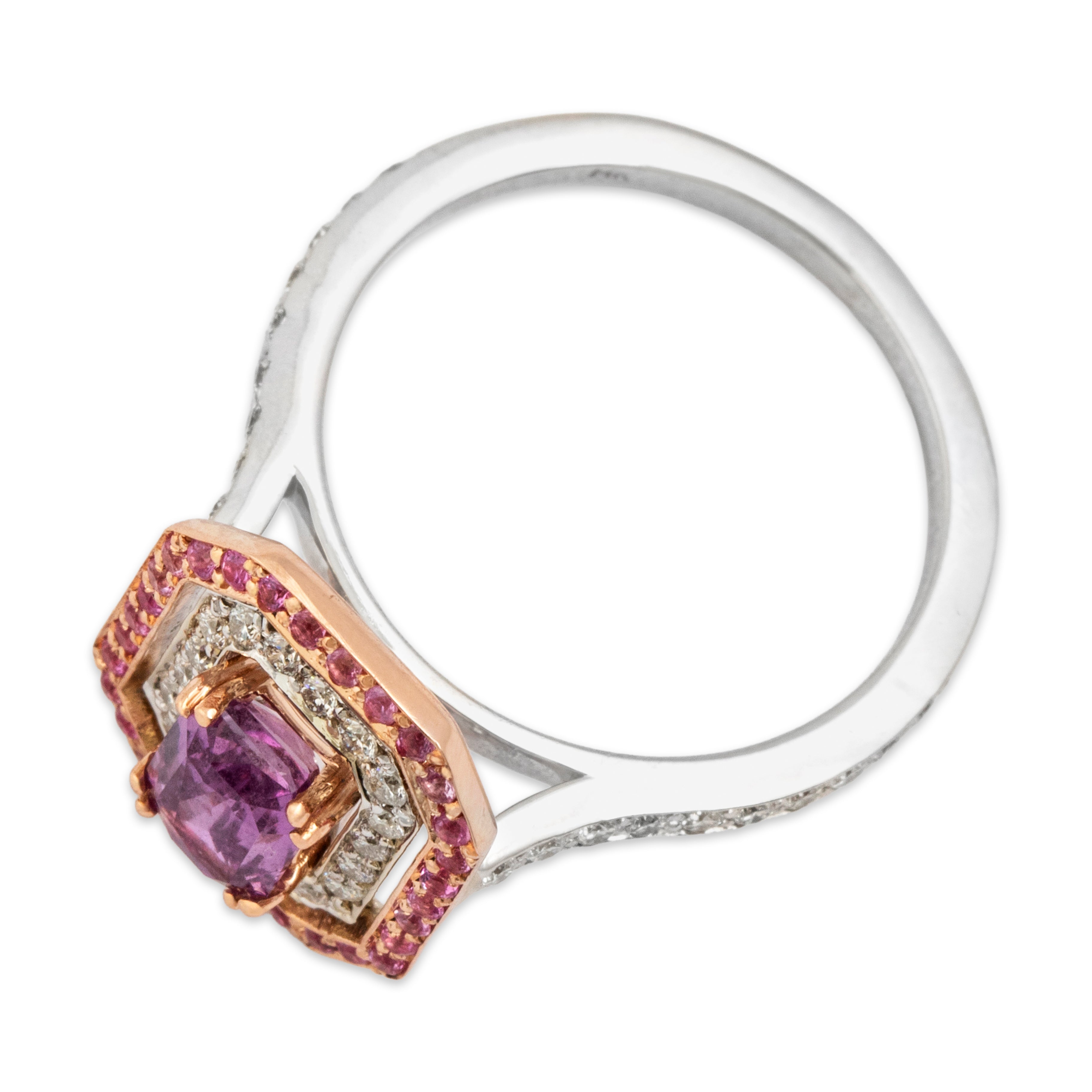 Estate 14k White & Rose Gold 1.15cttw Pink Sapphire Diamond Elegant Halo Ring 6.50