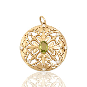 Vintage Shreve Crump & Low 14k Yellow Gold .93ct Peridot Diamond Large Pendant