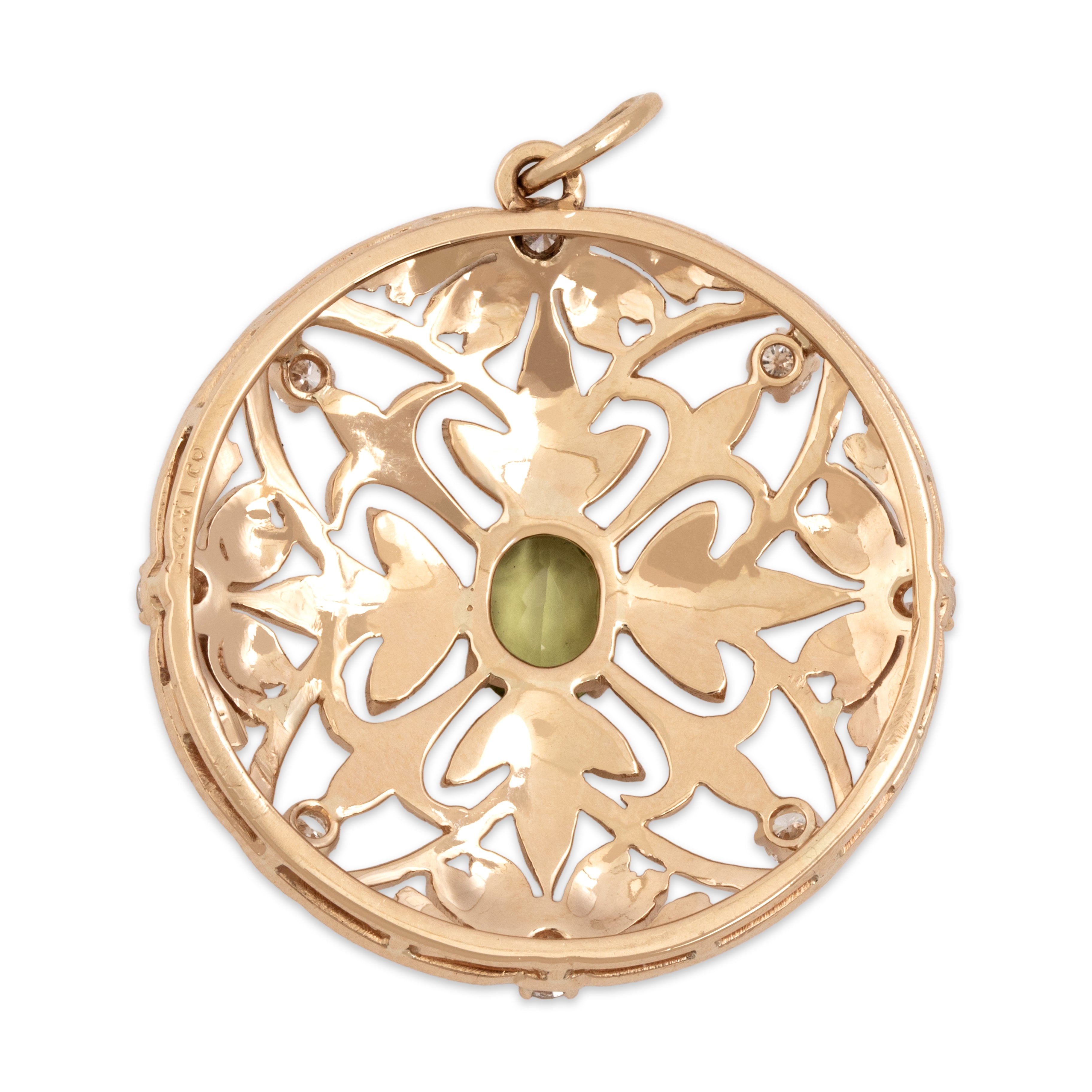 Vintage Shreve Crump & Low 14k Yellow Gold .93ct Peridot Diamond Large Pendant - Back view