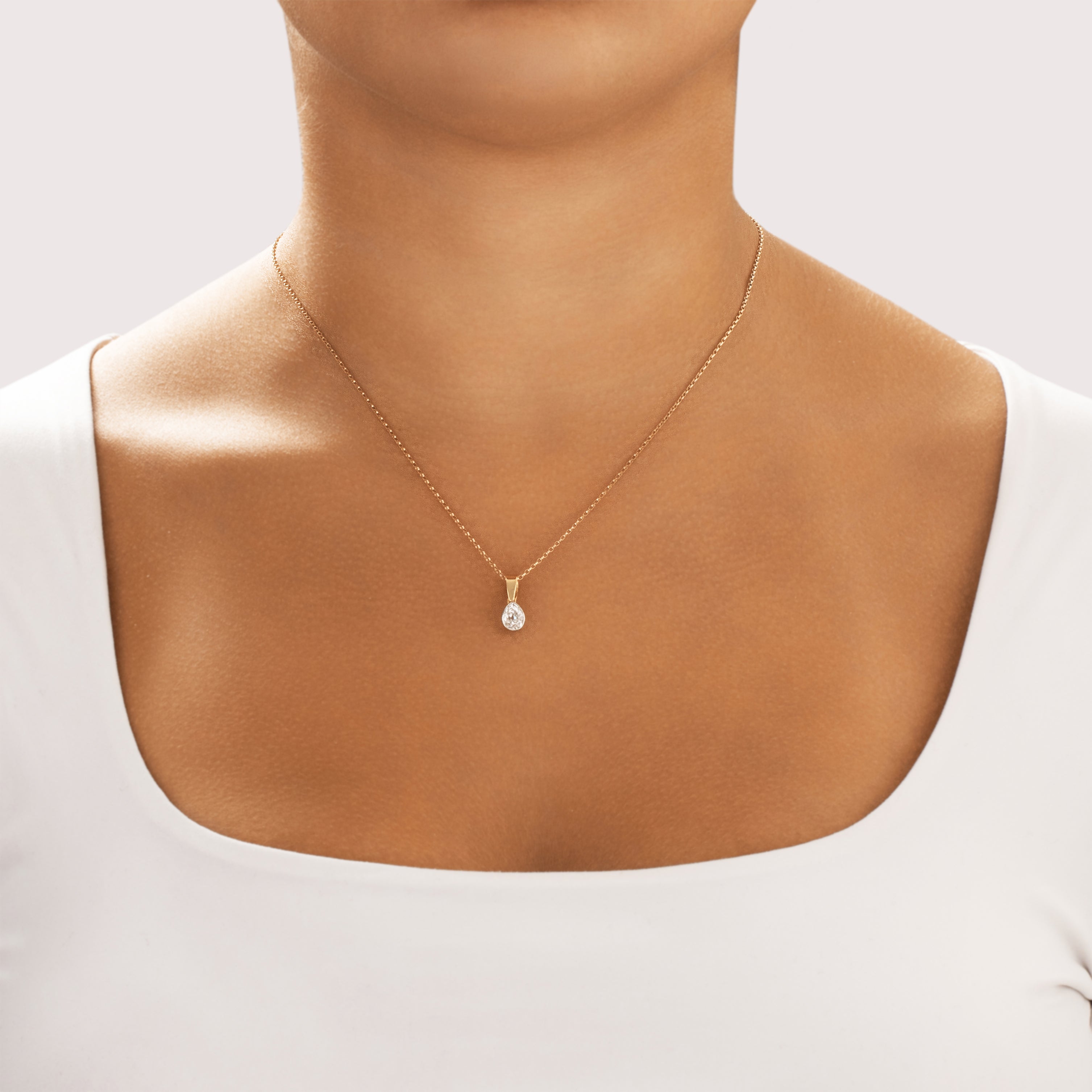 Antique Platinum & 18k Yellow Gold .95ct Old Mine Cut Diamond Exceptional Pear Drop Dangle Pendant - On model view