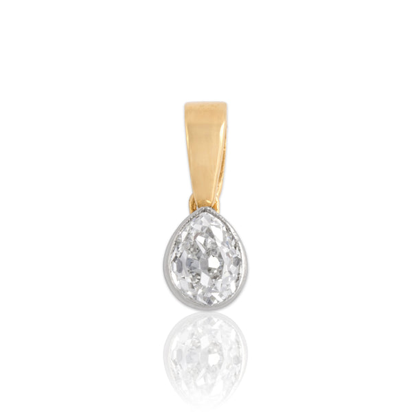 Antique Platinum & 18k Yellow Gold .95ct Old Mine Cut Diamond Pear Drop Pendant