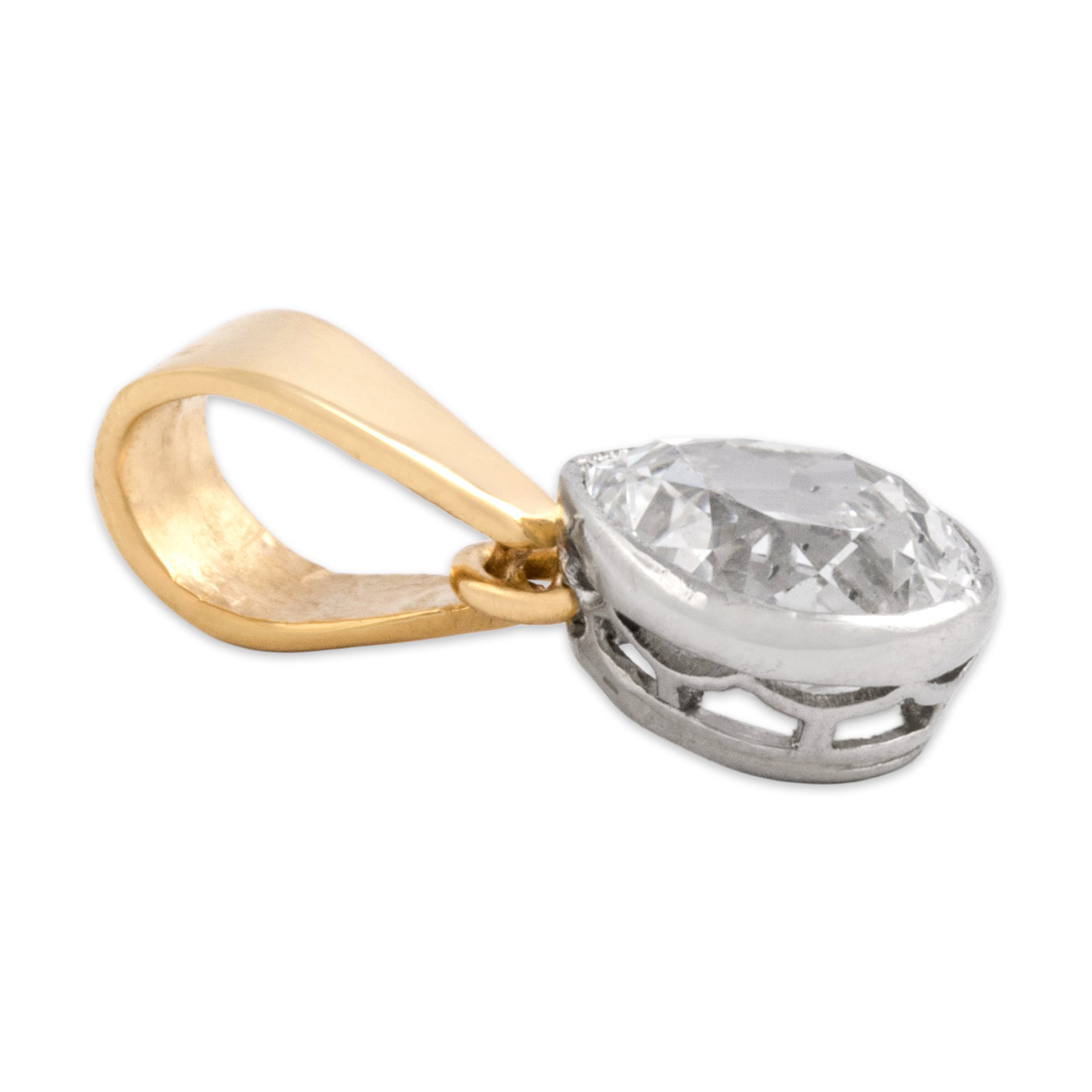 Antique Platinum & 18k Yellow Gold .95ct Old Mine Cut Diamond Exceptional Pear Drop Dangle Pendant - Side view