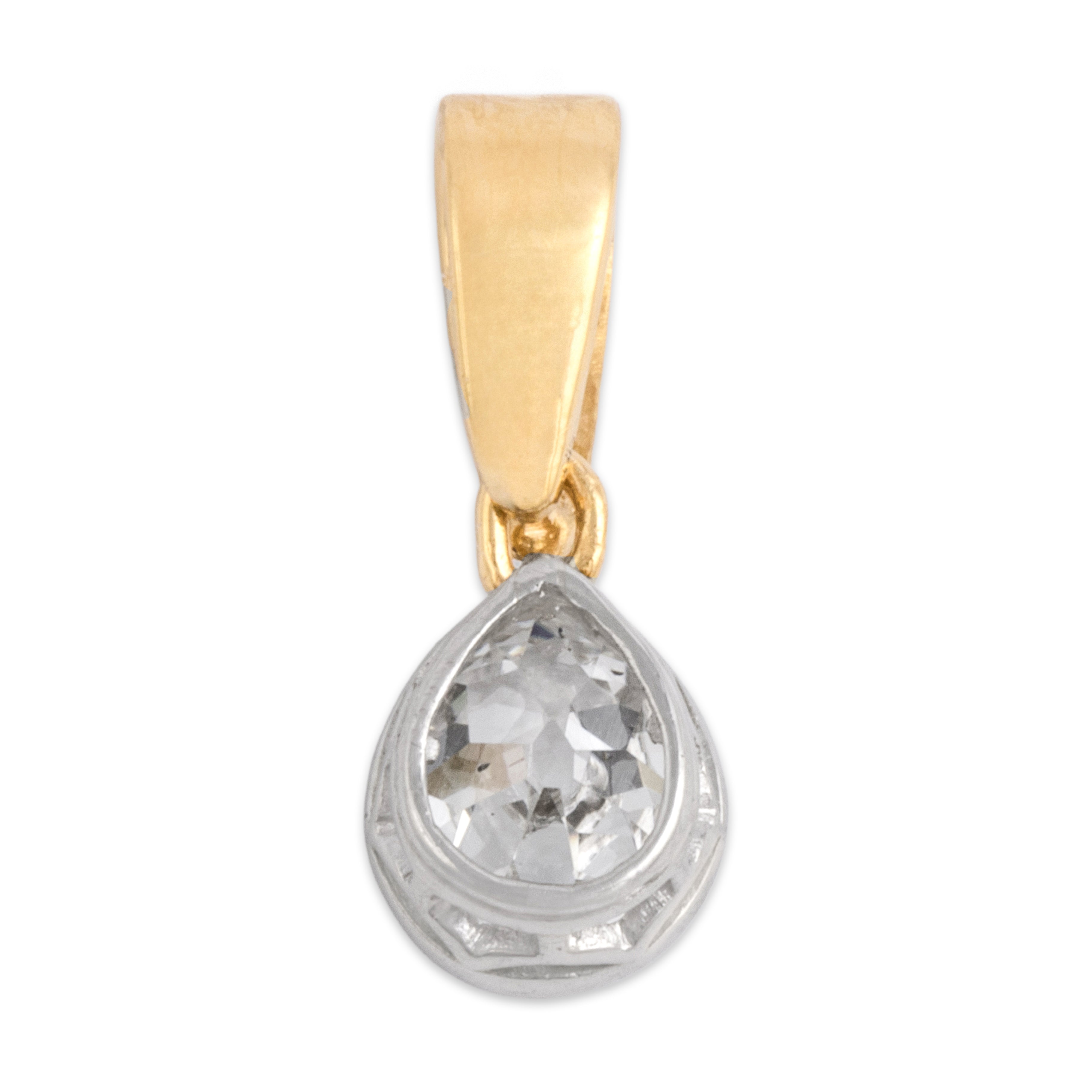 Antique Platinum & 18k Yellow Gold .95ct Old Mine Cut Diamond Exceptional Pear Drop Dangle Pendant - Overall view
