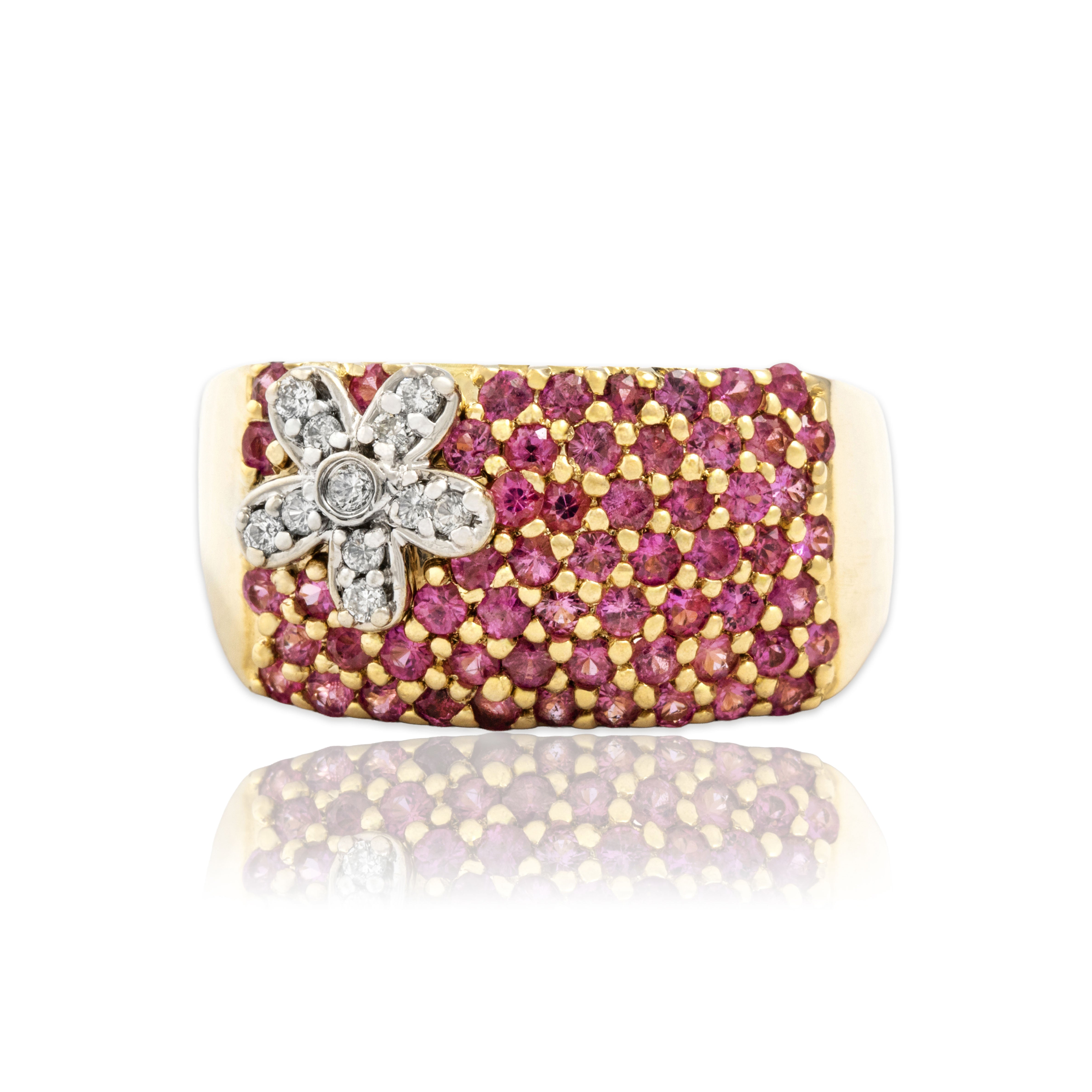 Vintage Heavy 14k Yellow & White Gold .75cttw Pink Sapphire Diamond Groovy Ring 7.50