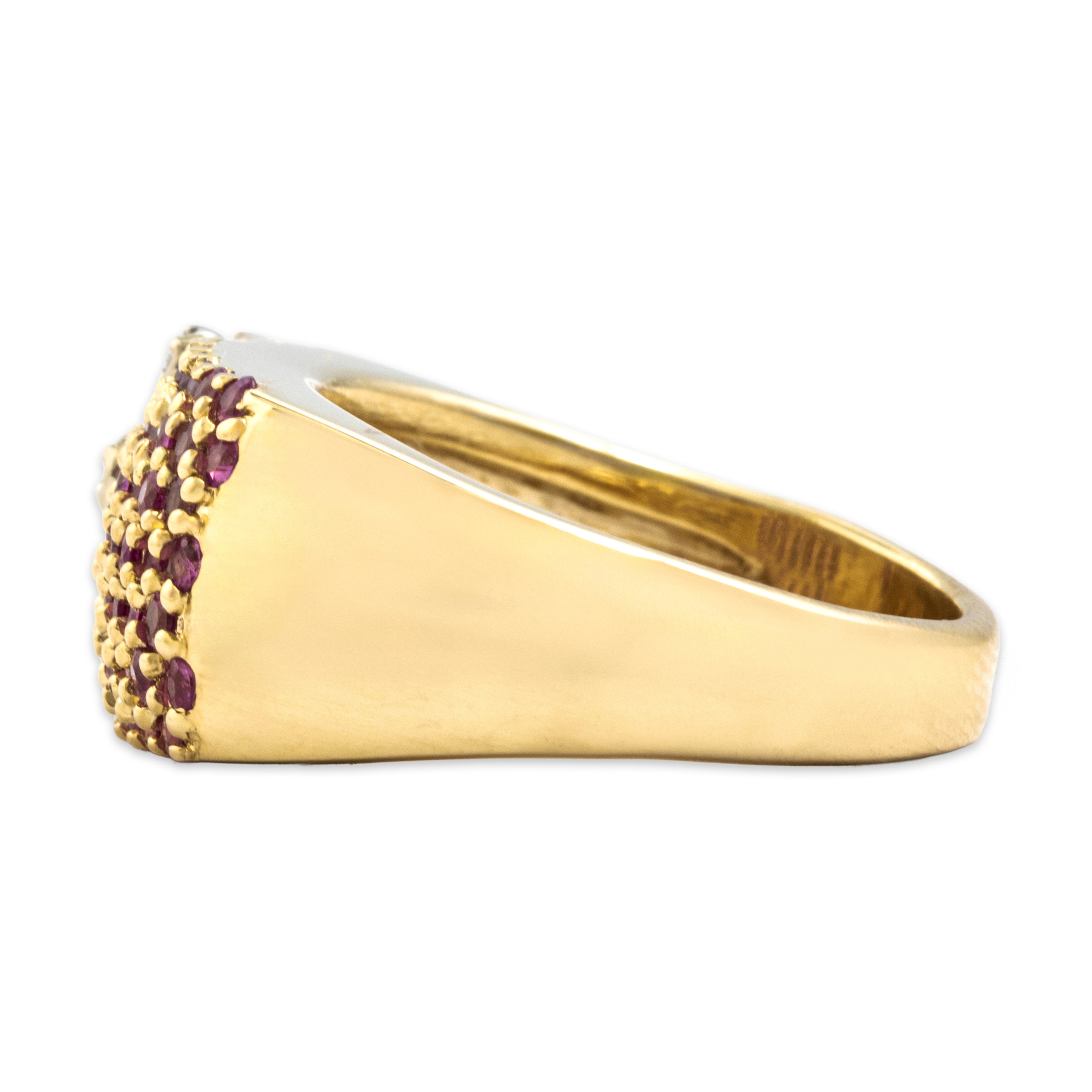 Vintage Heavy 14k Yellow & White Gold .75cttw Pink Sapphire Diamond Groovy Floral-Adorned Bar Ring - Side view
