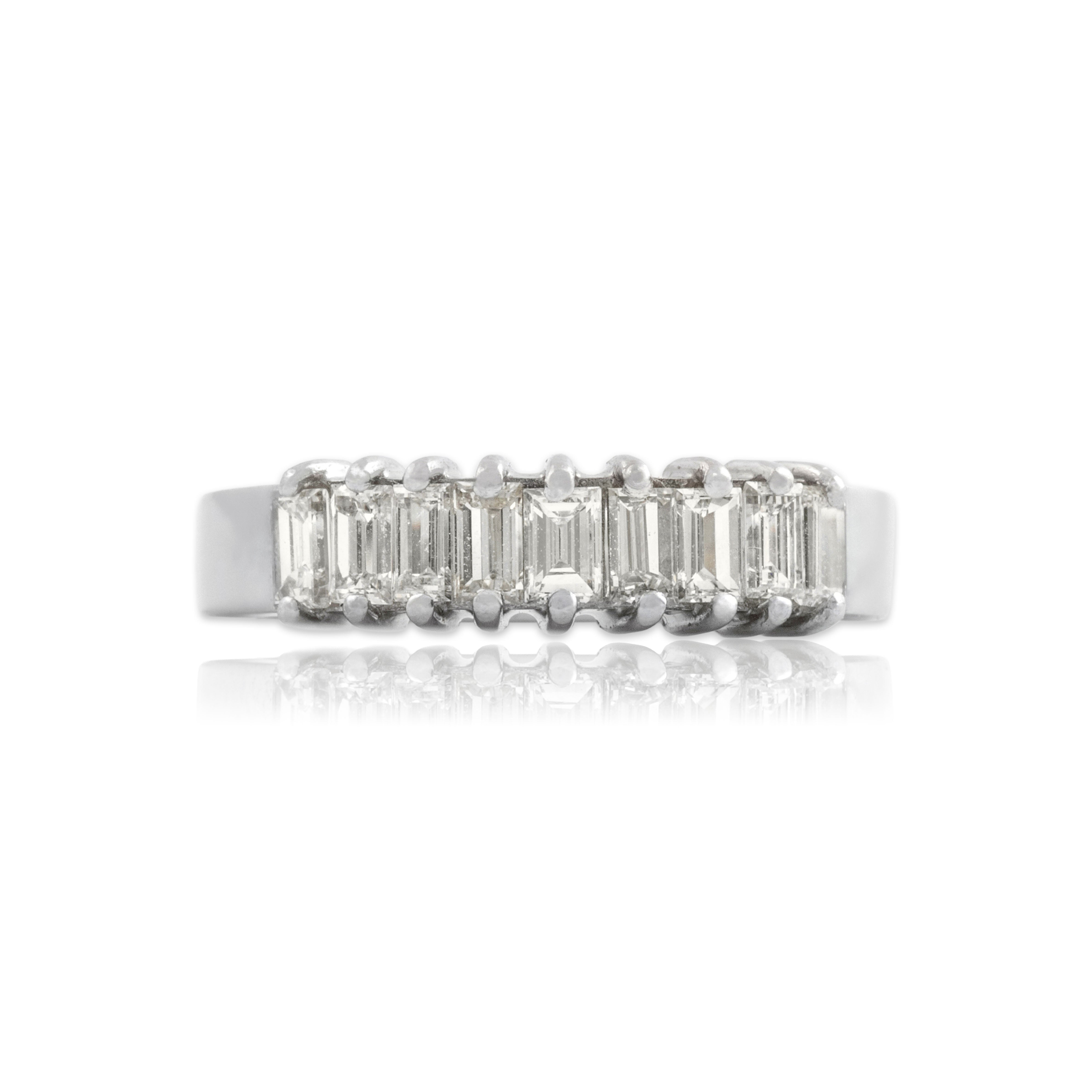 Vintage Platinum .82cttw Diamond Classic Baguette Line Band Ring 4.75